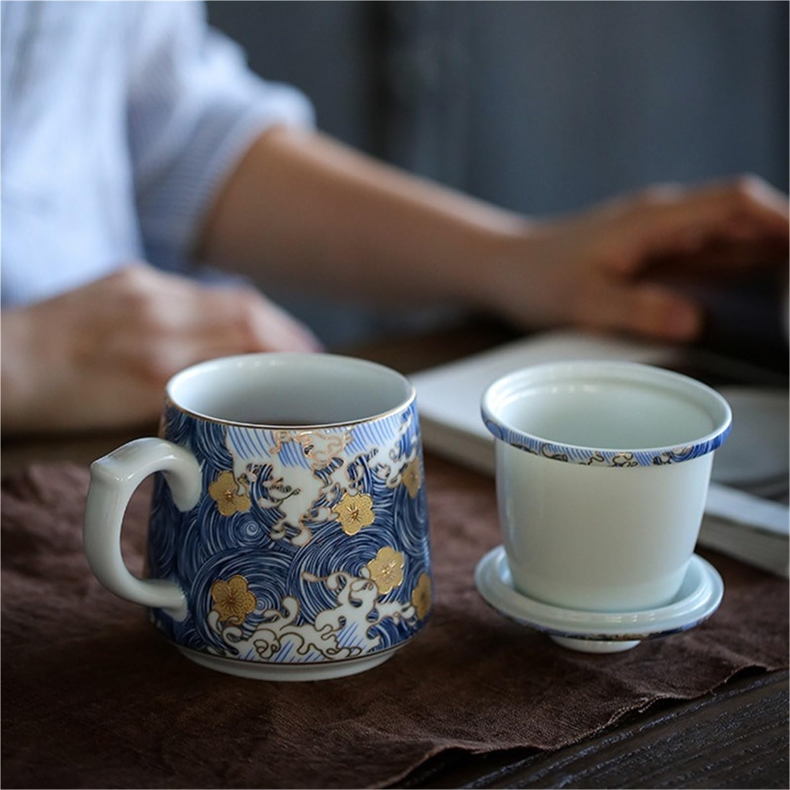 Tasse en céramique couleur émaillée ciel étoilé avec couvercle ceinture filtre tasse à thé grande capacité tasse de bureau trois pièces d'affaires