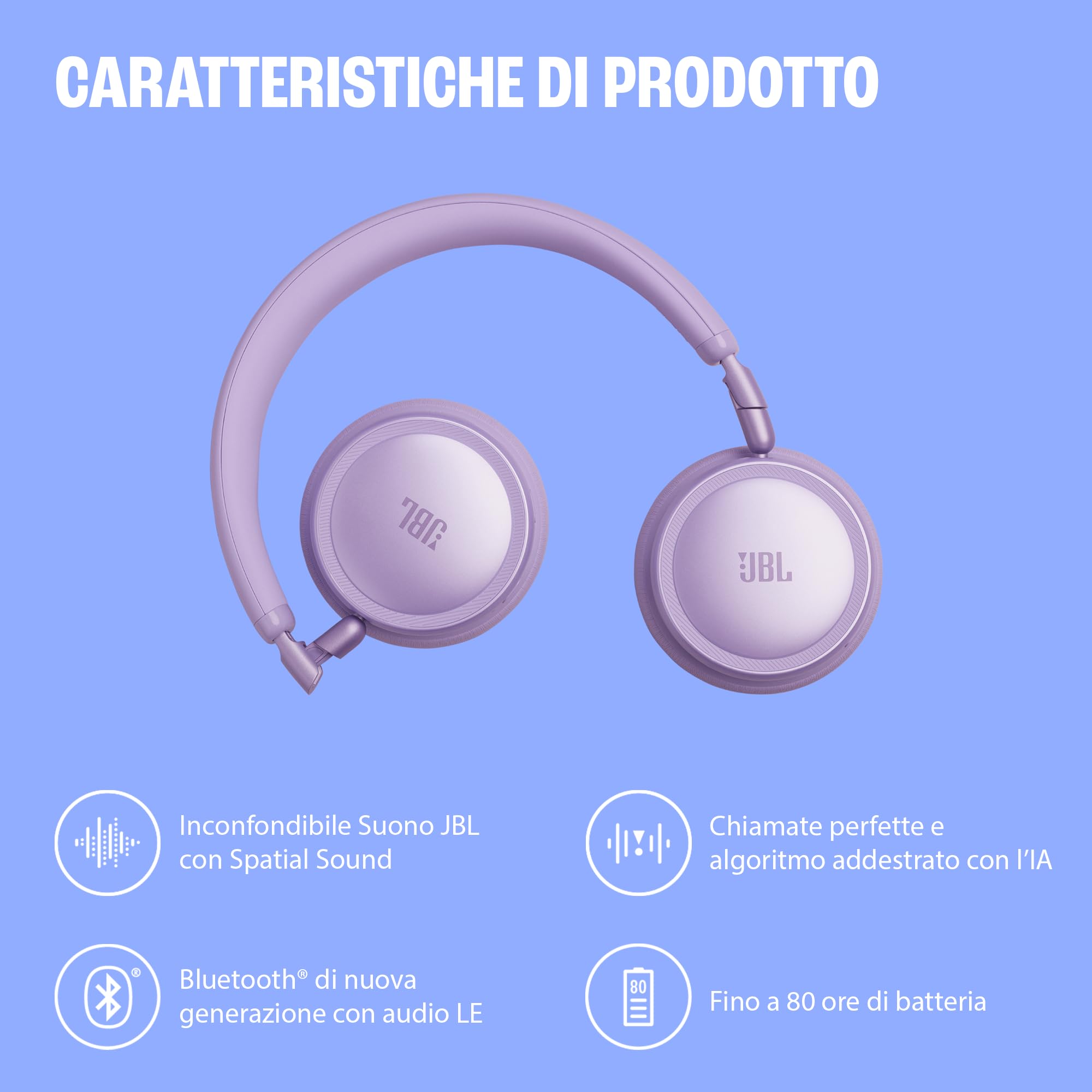 Cuffie On-Ear Bluetooth JBL Live 680NC con Cancellazione Adattiva del Rumore, Nero