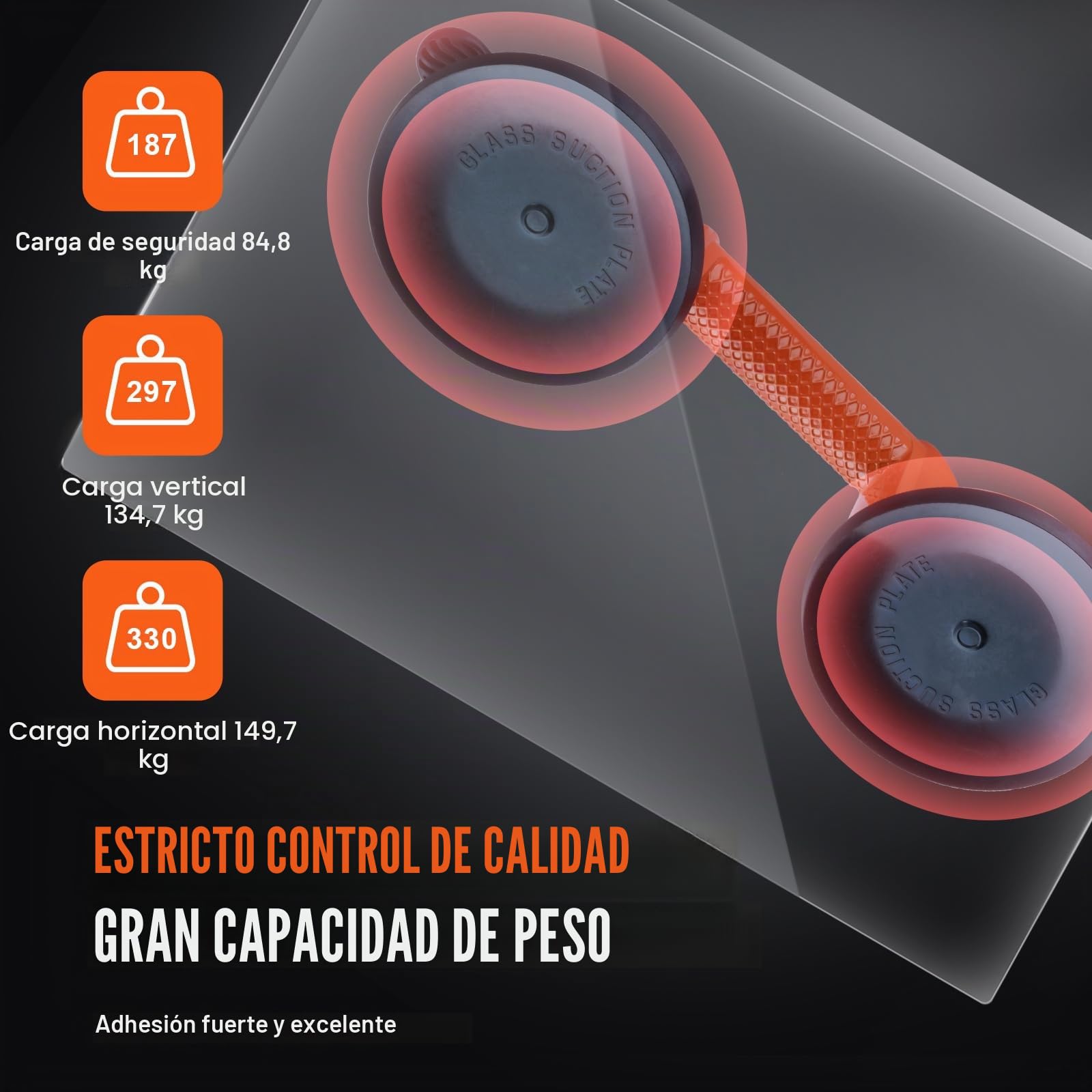 VEVOR Ventosa para Azulejos Doble 119 mm 2 Piezas 150 kg Carga Mango Aleación Aluminio Elevación Industrial