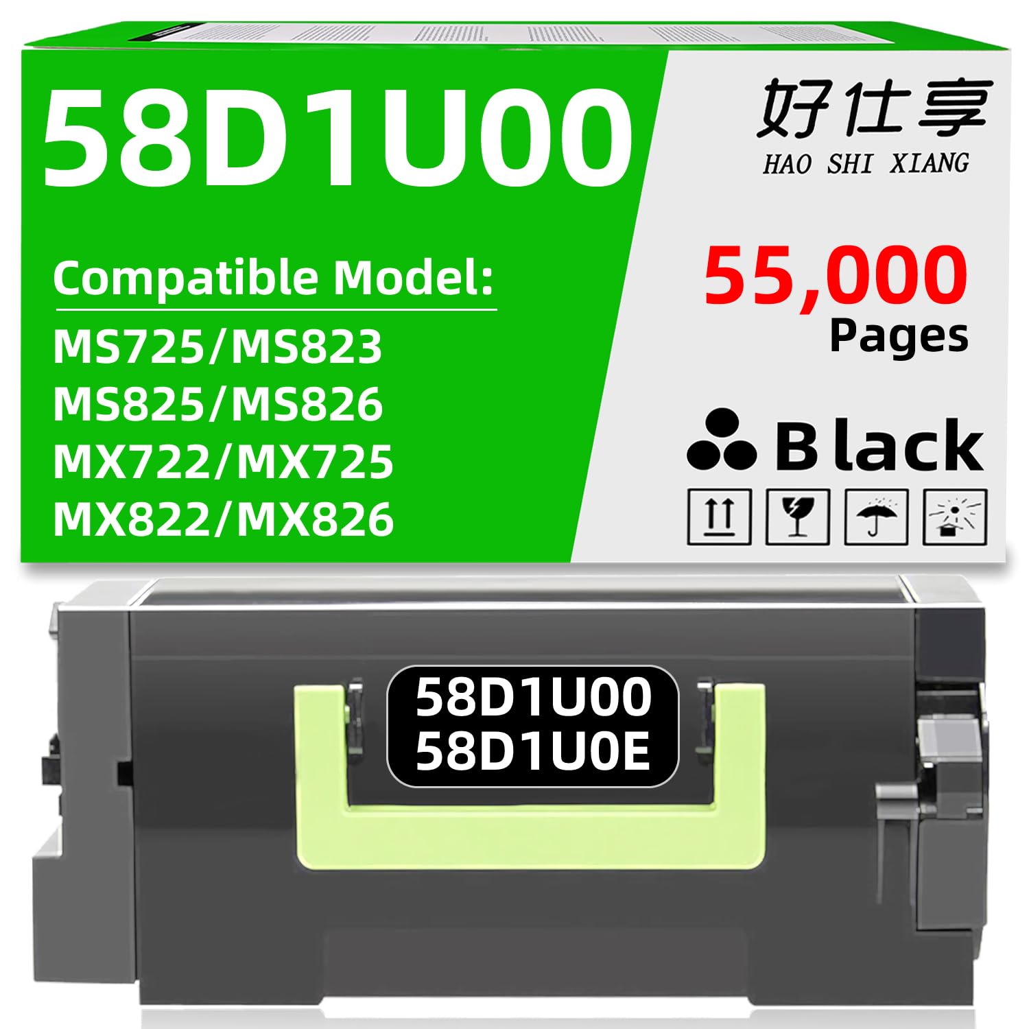 58D1U00 58D1U0E High Yield Toner Cartridge Black Replacement for 58D1U00 Toner Cartridge ONLY for MS725 MS823 MS824 MS825 MS826 MX722 MX725 MX822