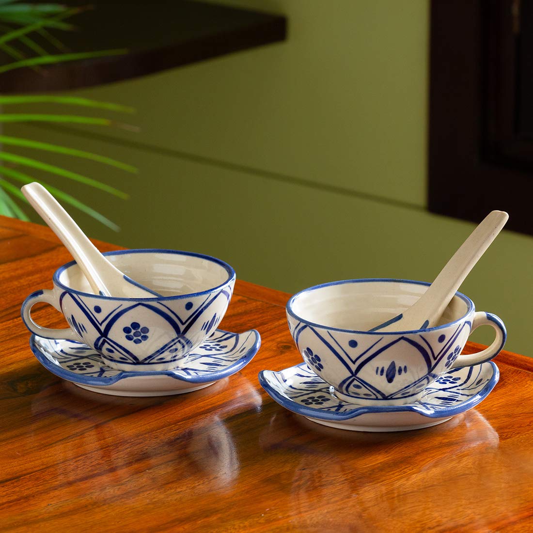 ExclusiveLane 'Moroccan Floral' Hand Painted Studio Pottery Ceramic