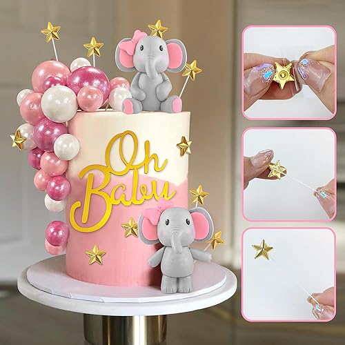 Miniatura 9 de 49 piezas de decoración de pastel de elefante Oh Baby Cake Topper de bolas de perlas para tartas, mini botella de leche, decoración de pastel de