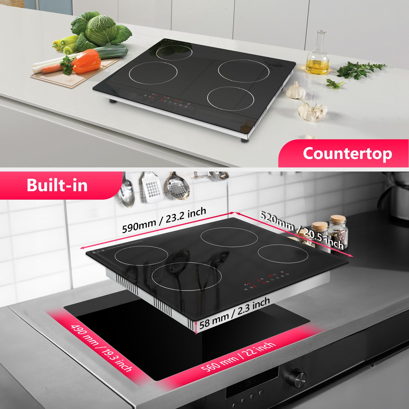 Alemania Płyta Ceramiczna 4 Strefy 60 cm, Sterowanie Dotykowe, Wbudowana Płyta Grzejna na Podczerwień 6000W 230V