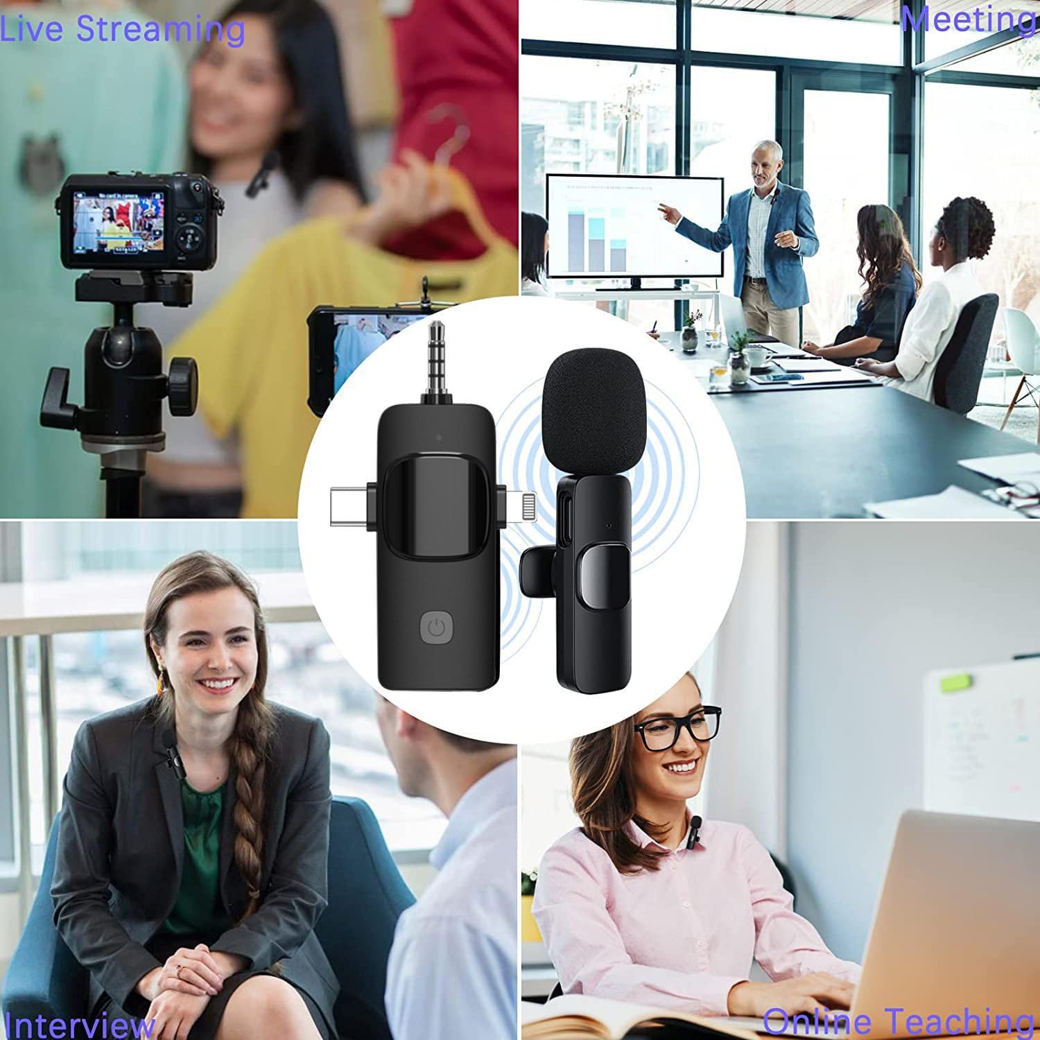 Professional Cordless Lavalier Microphone - 3 In 1 Wireless Mic For IPhone/Android/Camera
