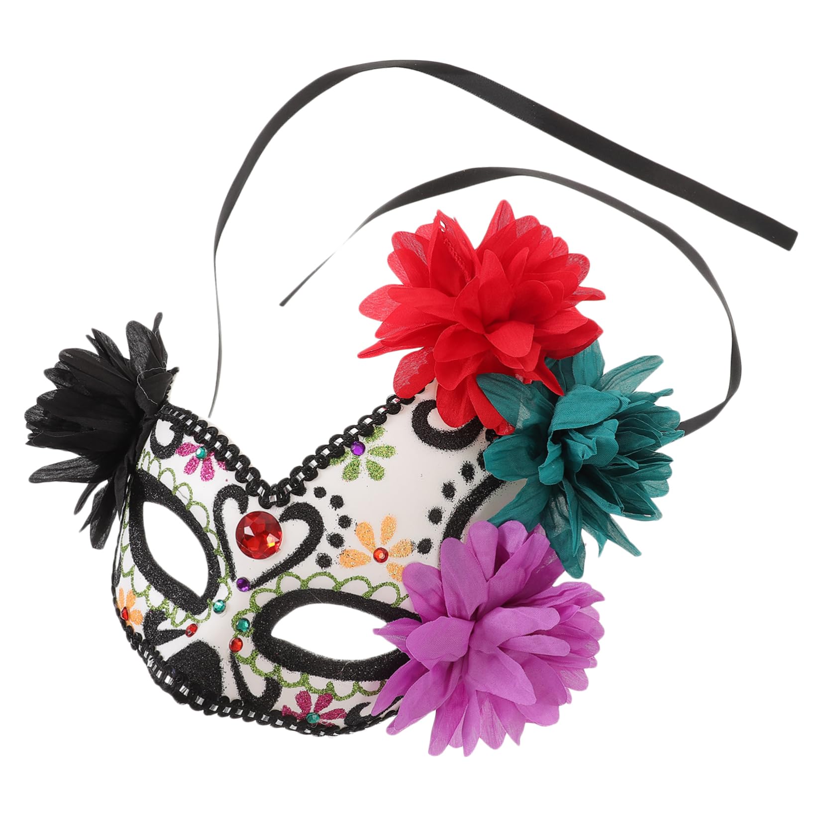 TOVINANNA Eye-catching Half Face Day Dead Mask Floral Design for Halloween and Cosplay Lightweight Decorative Prop for Festivals Parties and Masquerade