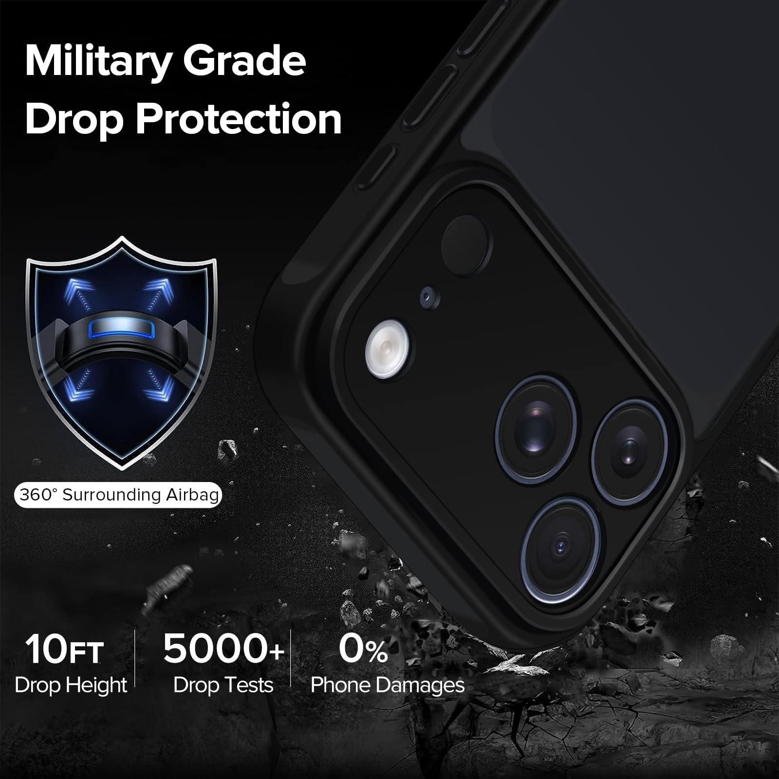 iVoler Cover Opaca per iPhone 17 Pro con 2 Pezzi Pellicola Vetro Temperato, [Antiurto di Grado Militare] [Protezione Fotocamera] Custodia Traslucida Sottile Anti-Impronte Case - Nero