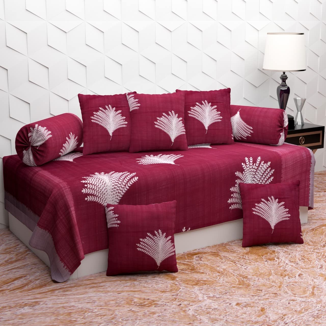 Diwan Set of 8 Pieces - 1 Single Bedsheet, 2 Bolster Covers, 5 Cushion Covers - 100% Microfiber for Living Room and Dining Hall-image-33