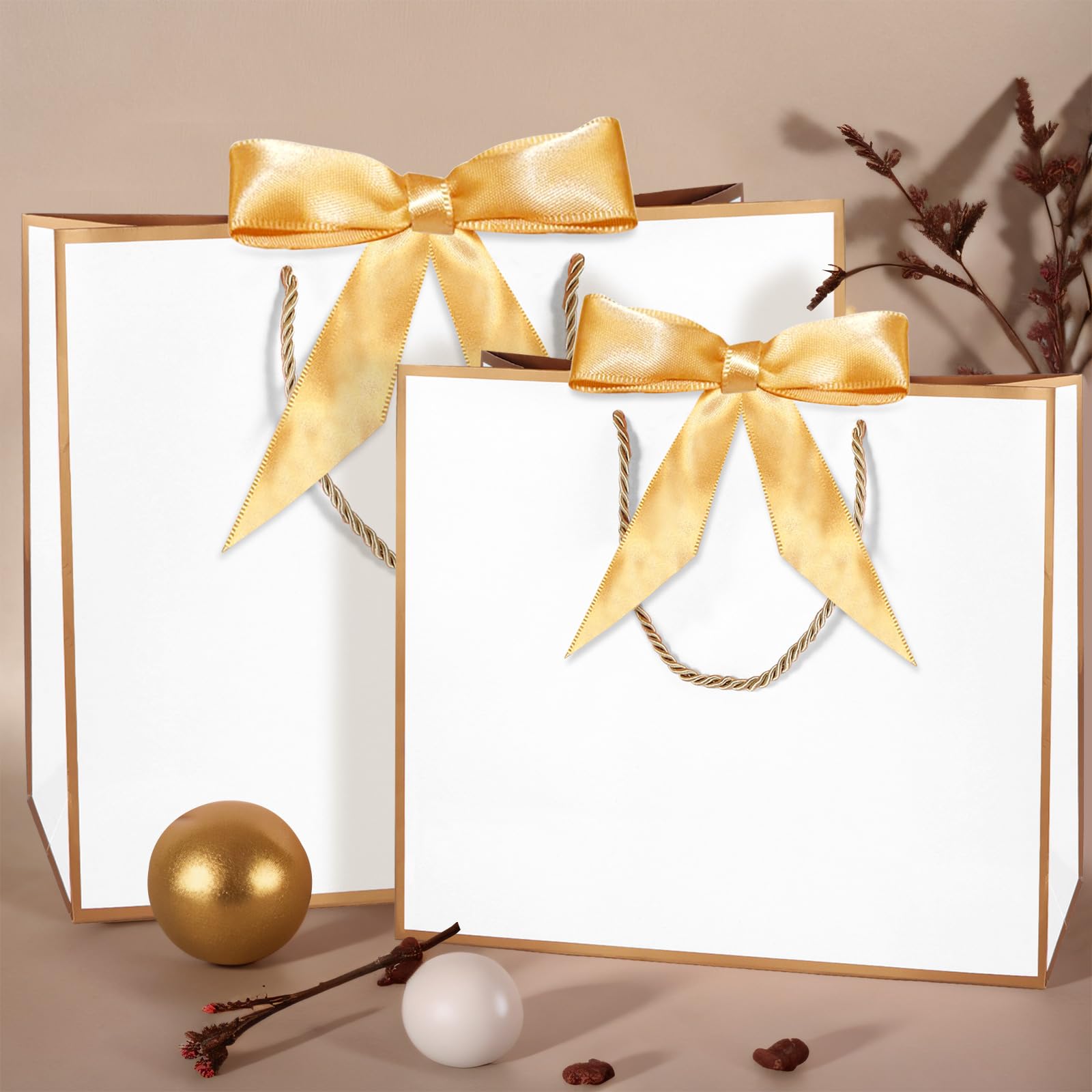 LDIWEE Lot de 12 sacs cadeaux de remerciement avec poignées, sacs en papier avec nœud en ruban pour mariage, remise de diplôme, fête prénatale, fête des mères, anniversaire, demoiselle d'honneur