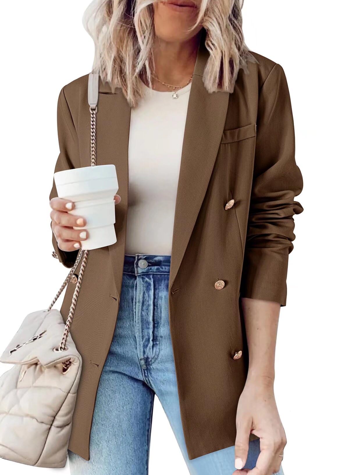 Dokotoo Womens Double Breasted Blazer Jackets Casual Blazers Open Front Long Sleeve Lapel Collar Work Office Jackets Blazer