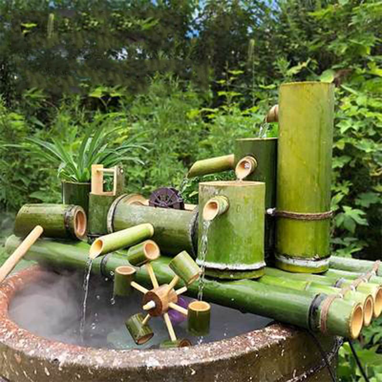 Amazon.co.jp: 水は庭のための機能、竹の噴水の装飾品、築山と噴水の竹