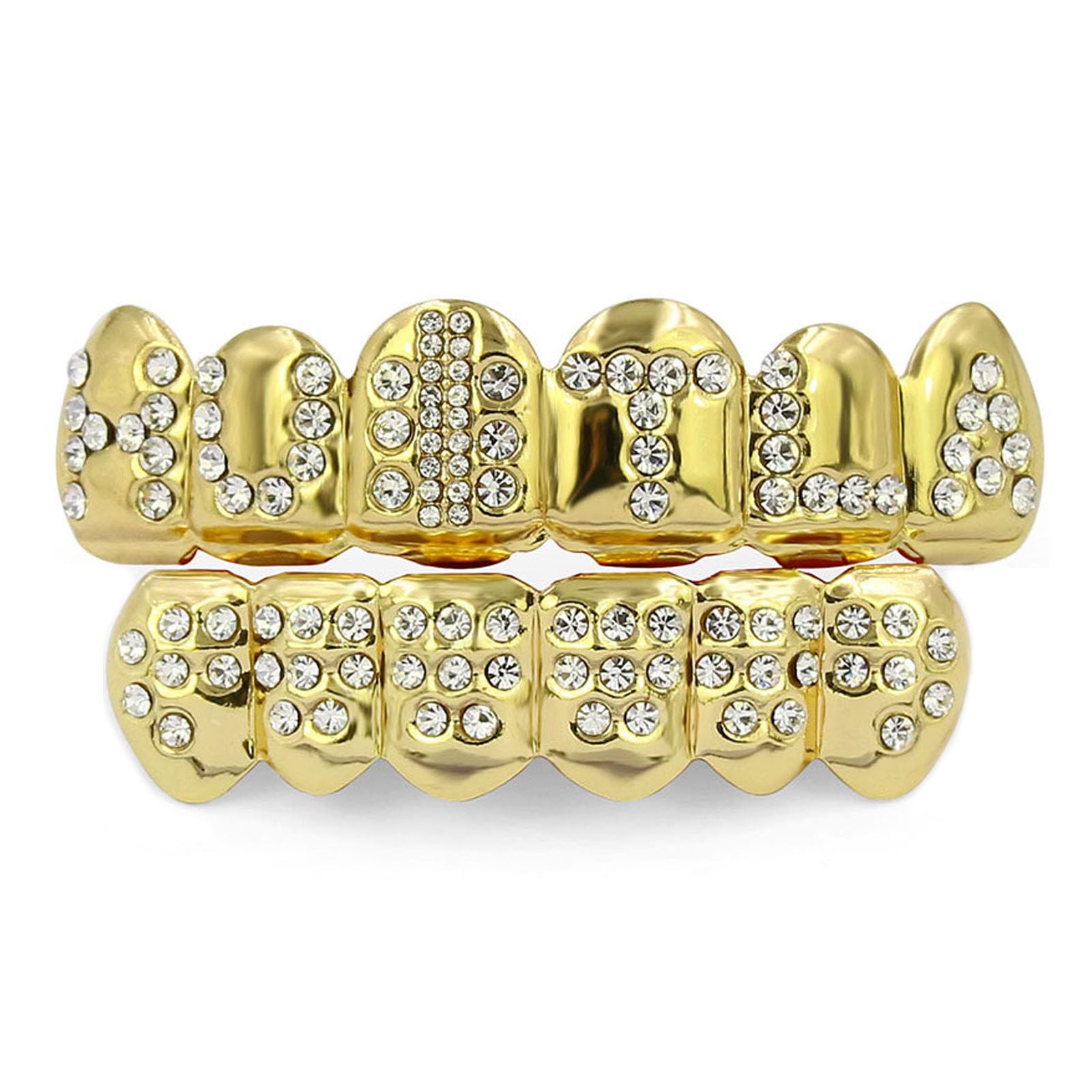 yufana 18k Gold Plated Gold, Hip-Hop Mouth Fence for Men and Women, Tooth Fence for Top and Bottom, Shiny Gold Color for Clown Rapper, Halloween Role-Playing Party Gift — image 1