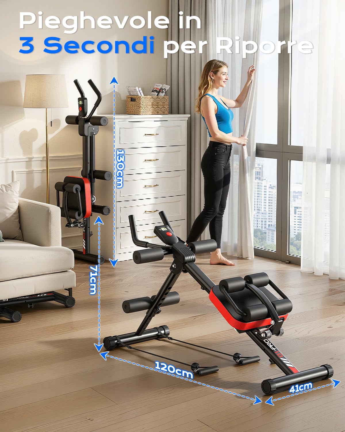 Dskeuzeew Allenatore Addominale Regolabile per Palestra Domestica, Macchina per Addominali con Schermo LCD e Fasce di Resistenza, Attrezzo Addominale Pieghevole, Portata Massima 150 kg