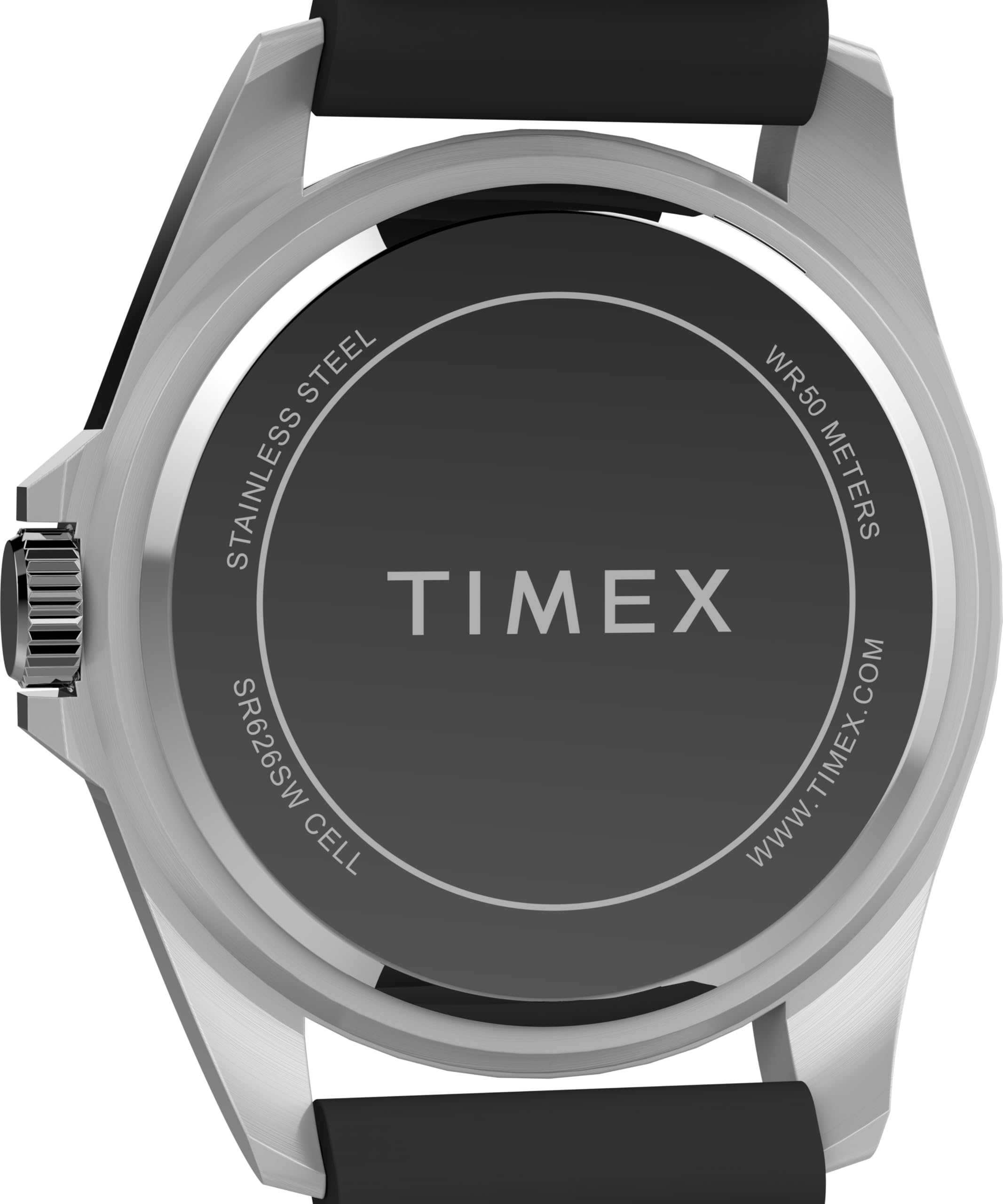 Timex Orologio da uomo Trend da 42 mm, cinturino in silicone nero, quadrante nero, cassa argentata TW2W71400