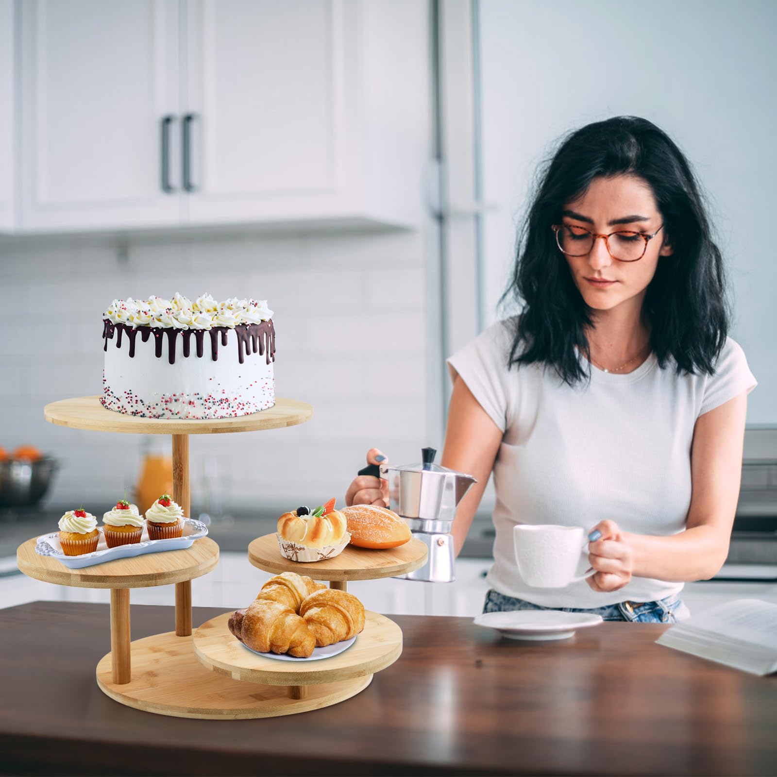 4 Livelli Alzata per Cupcake in Legno, Alzata Per Torte Display Stand, Alzate per Dolci e Frutta, Alzatine per Buffet, Decorazione a Vassoio Gradini, per Feste di Compleanno Baby Shower