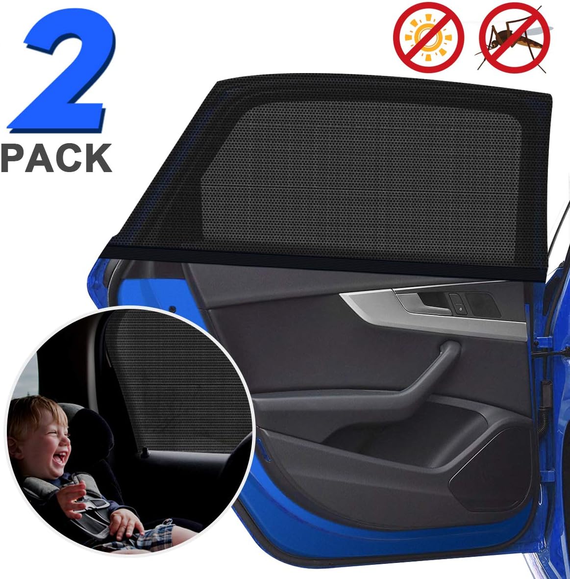 DYFFLE 2 Pack Car Window Shades Car Accessories, UV Sun Protection for Baby Adults Pets, Portable Car Sun Shades for baby kids, 40"x20" Fits Most Vehicles