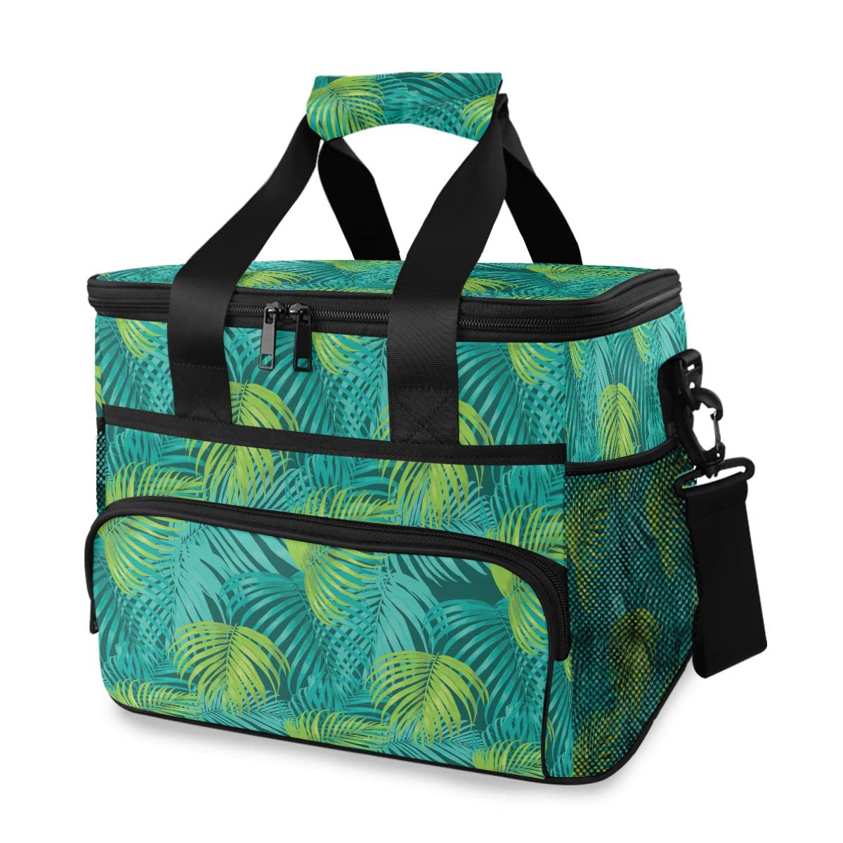 Bolsa de picnic de 15 L, 24 latas, bolsa de almuerzo aislada con hoja de palma, bolsas para viajes, camping, barbacoa, actividades al aire libre, asas, correa para el hombro
