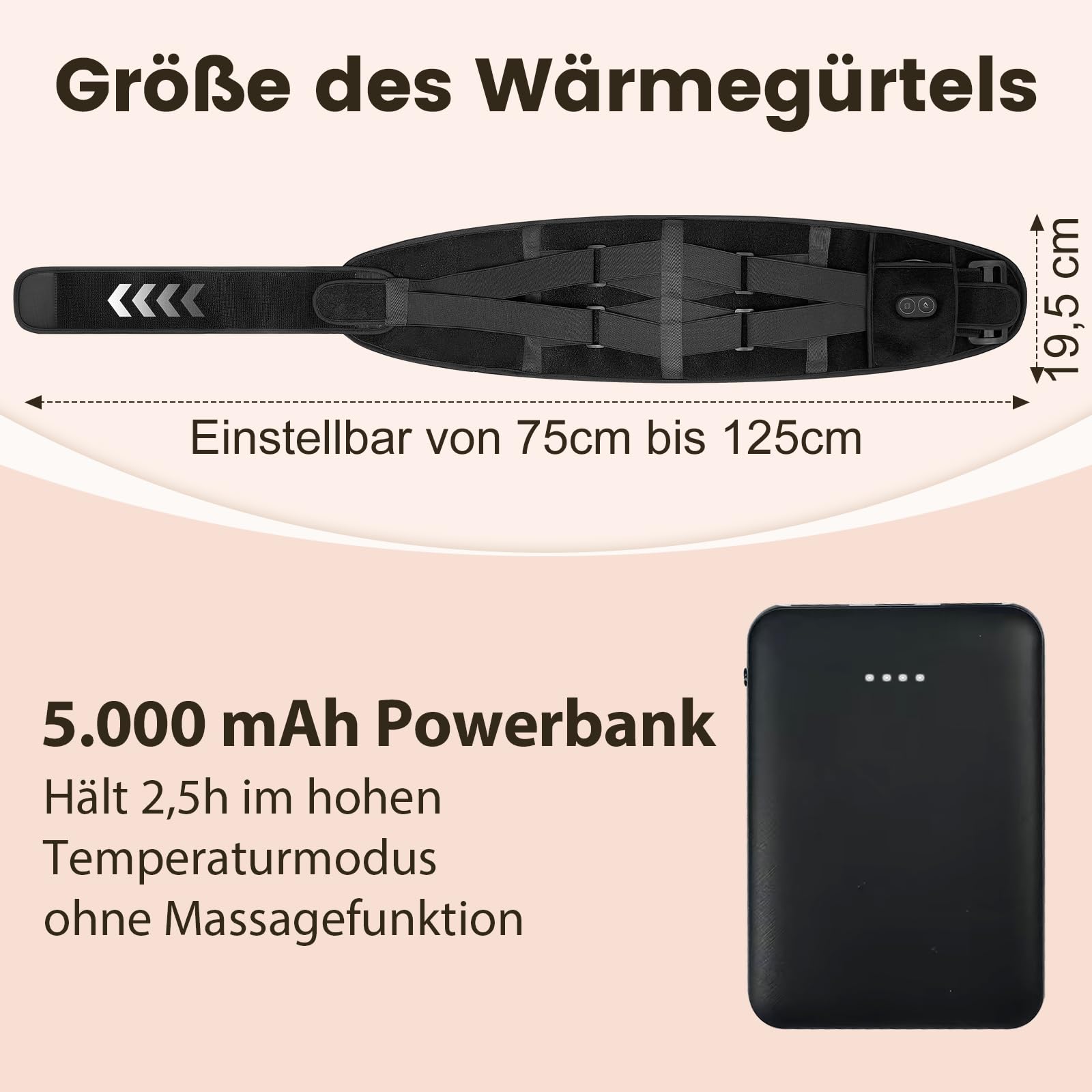 AROMA SEASON Wärmegürtel Vibrationsmassage mit Akku | Heizkissen für Rücken mit Massagegerät und Abschaltautomatik | Kabellos Rückenwärmer