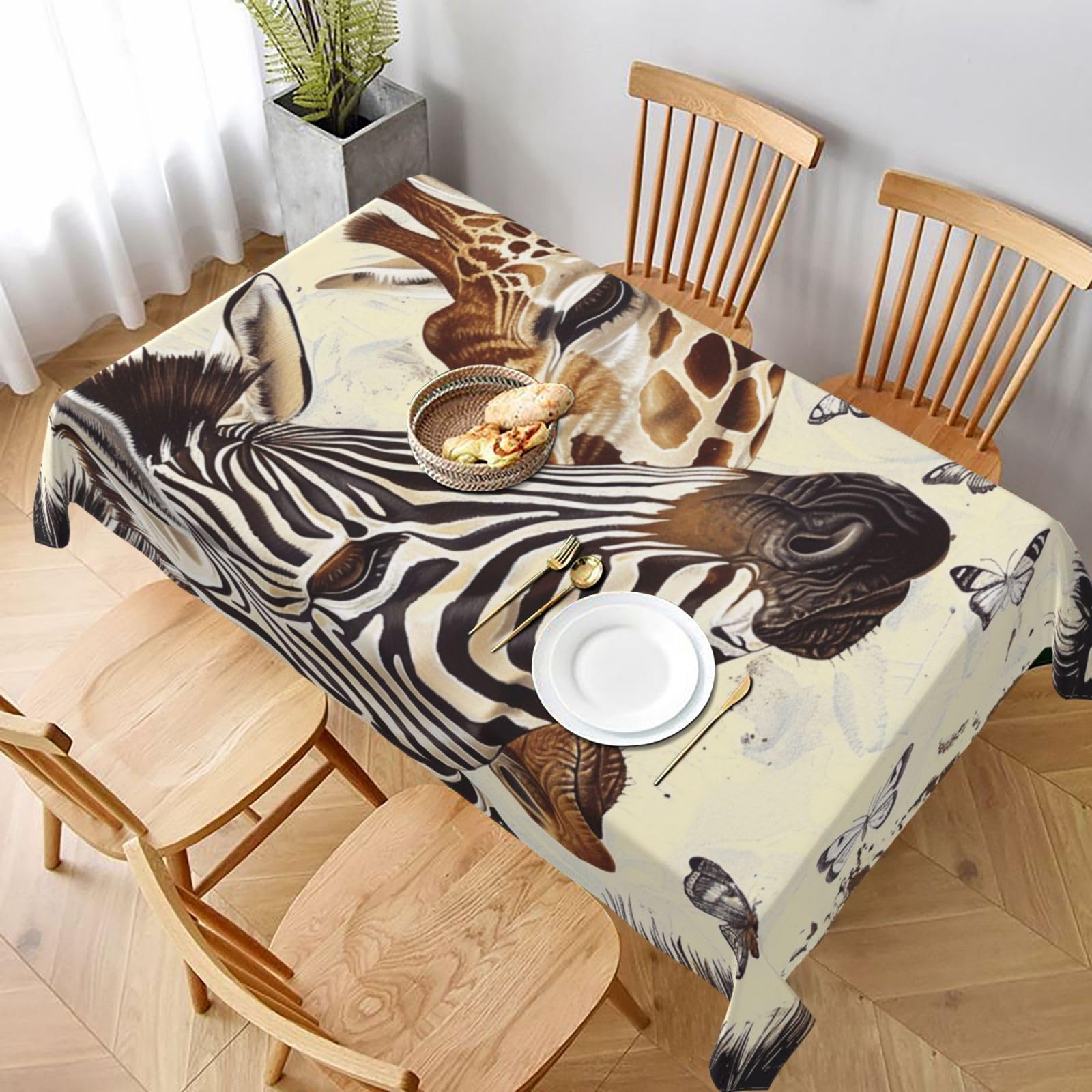 WPKJU Zebra and Giraffe Printed Tablecloth 60x90 in Water Resistant Table Cover Washable Rectangle Table Cloth for Dining Tables