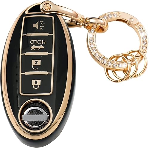 Funda para llavero Nissan con 4 botones de protección de poliuretano termoplástico (TPU) con llavero dorado de moda, compatible con Nissan Altima disponible en Yaxa Mexico
