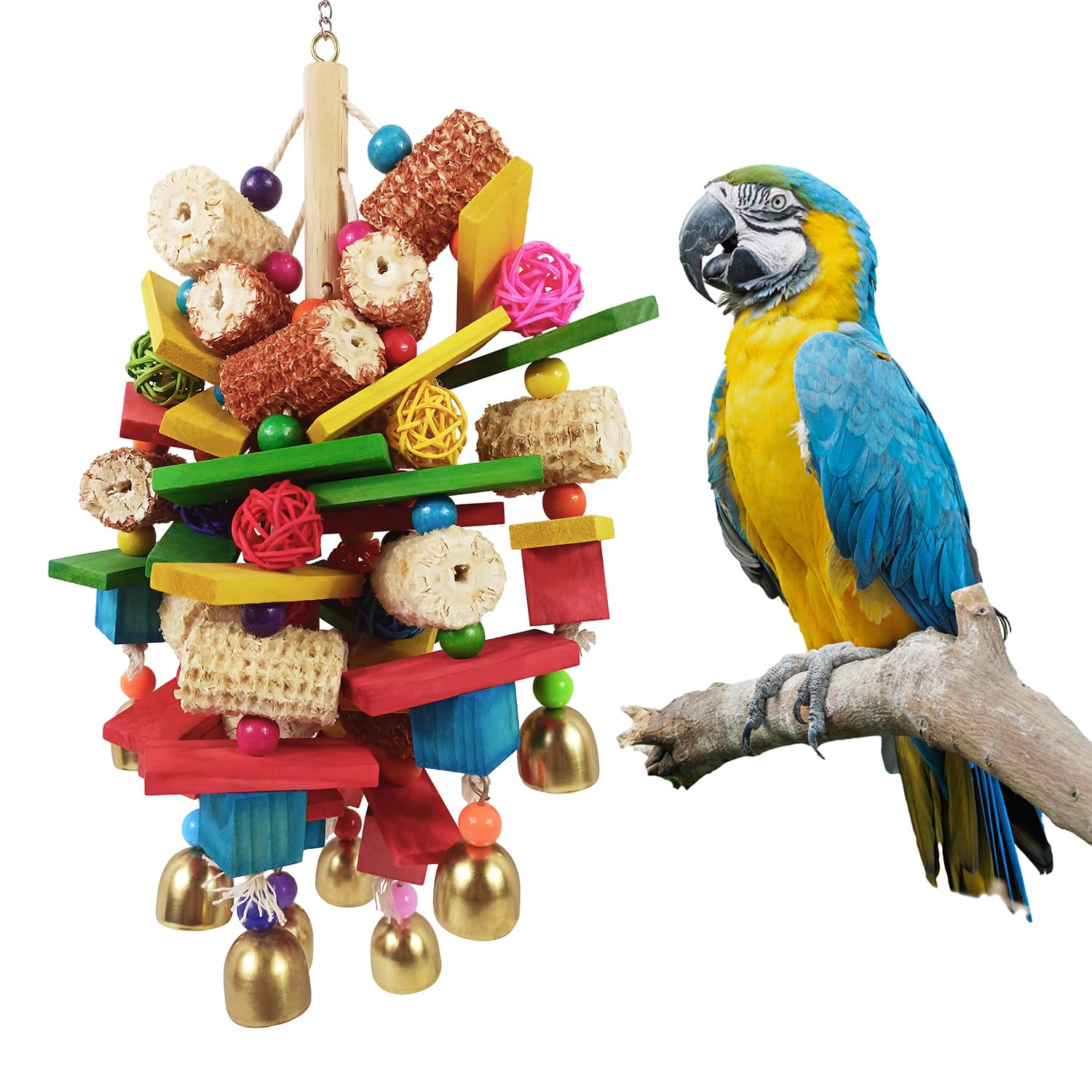Sysmashing Bird Toys, Parrot Toys for Large Birds, Natural Peppered Wood African Grey Parrots, Macaws, Cockatoos, Amazon Parrot chew Toys, Aviary Hanging Toys