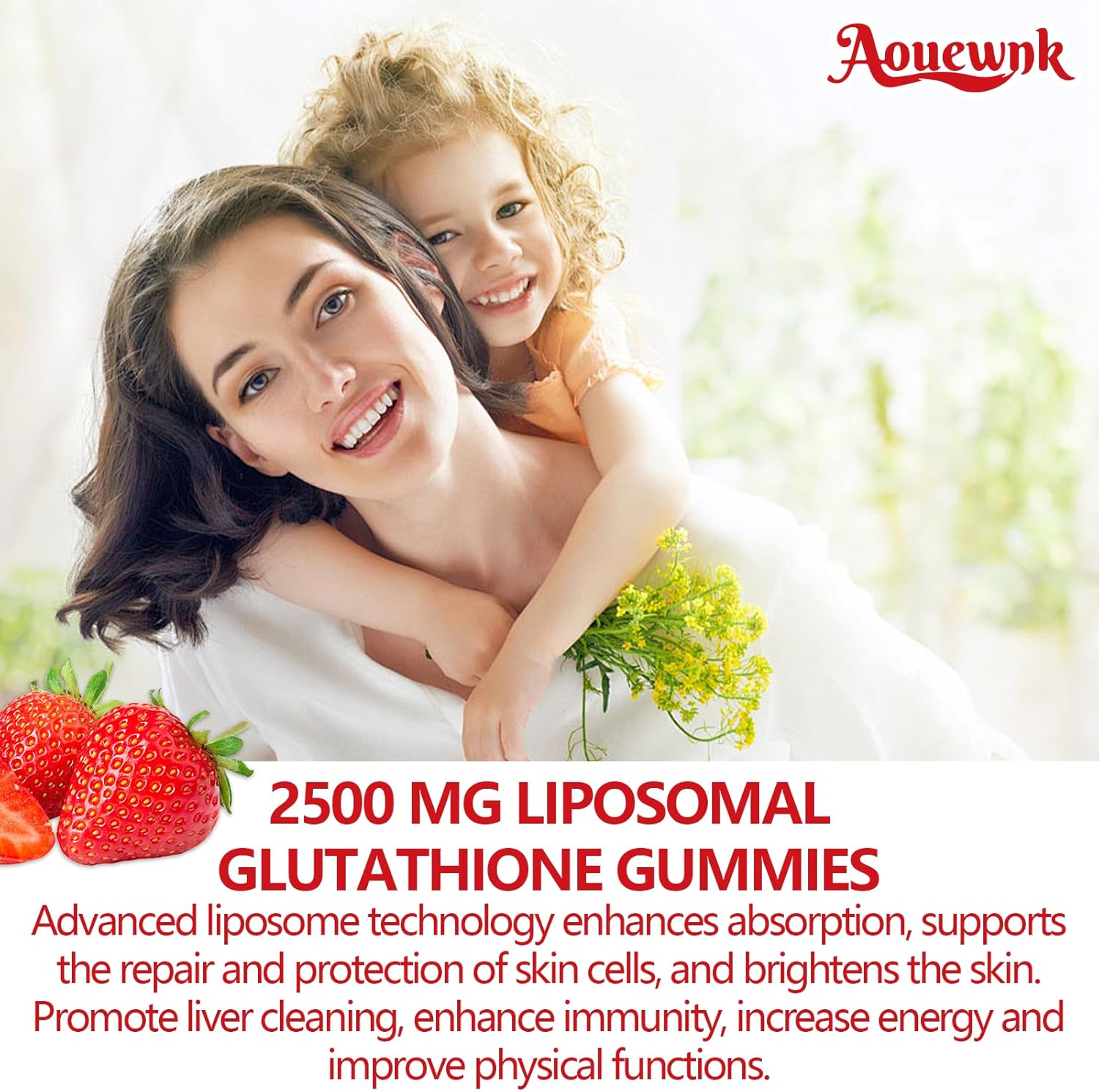 2 Packs 2500MG Liposomal Glutathione Gummies Supplement - Support Skin & Liver Function, 98% Bioavailability, with L-Glutathione & Milk Thistle to Support Antioxidant & Enhance Immunity
