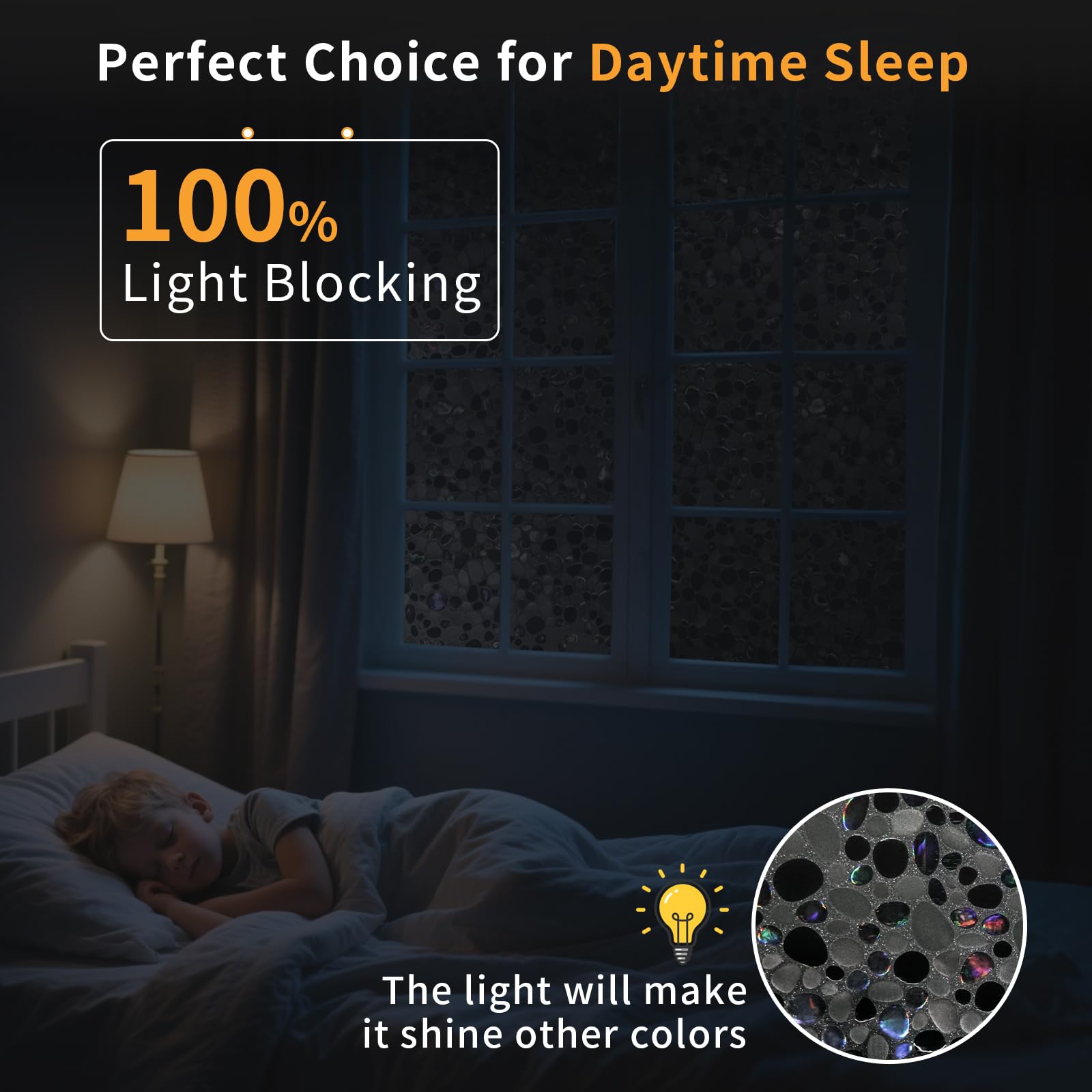 Total Blackout Window Film Privacy, 100% UV Blocking 17.5 x 78.7 Inches Dark Window Tint for Home Decorative Window Film Static Cling Heat Control Window Clings for Bathroom, 3D Pebble Pattern, Black