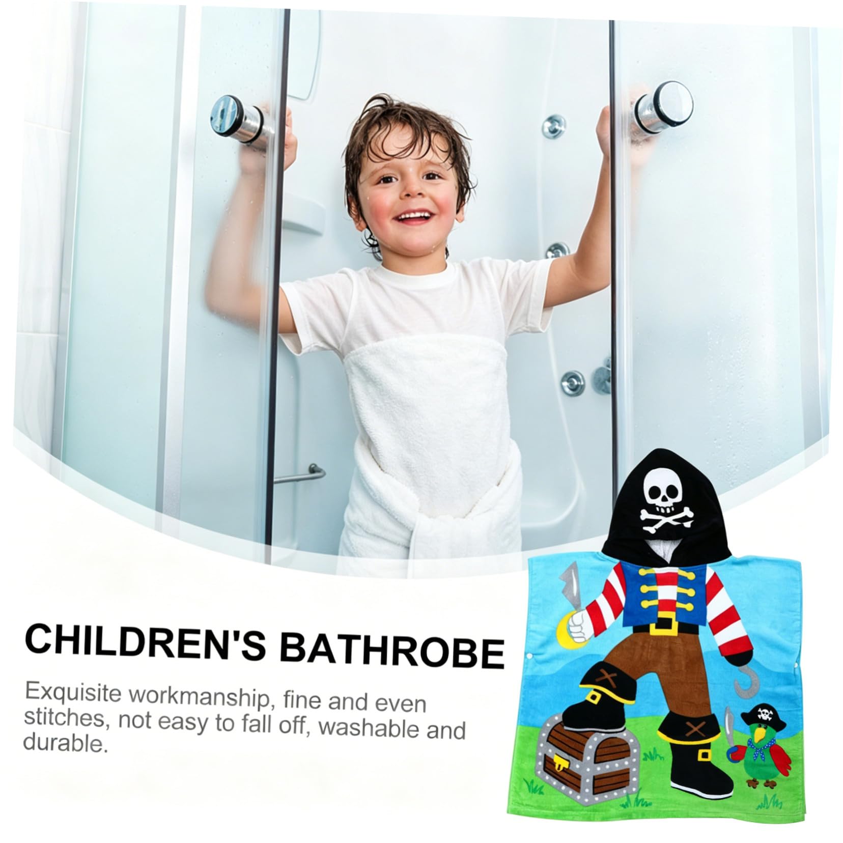 Kapuzenbadetuch für Kinder aus Baumwolle mit Atmungsaktiver Sommeratmosphäre Hautfreundlich und Waschbar Niedliches Piratenkapitän Design für Strand und Bad