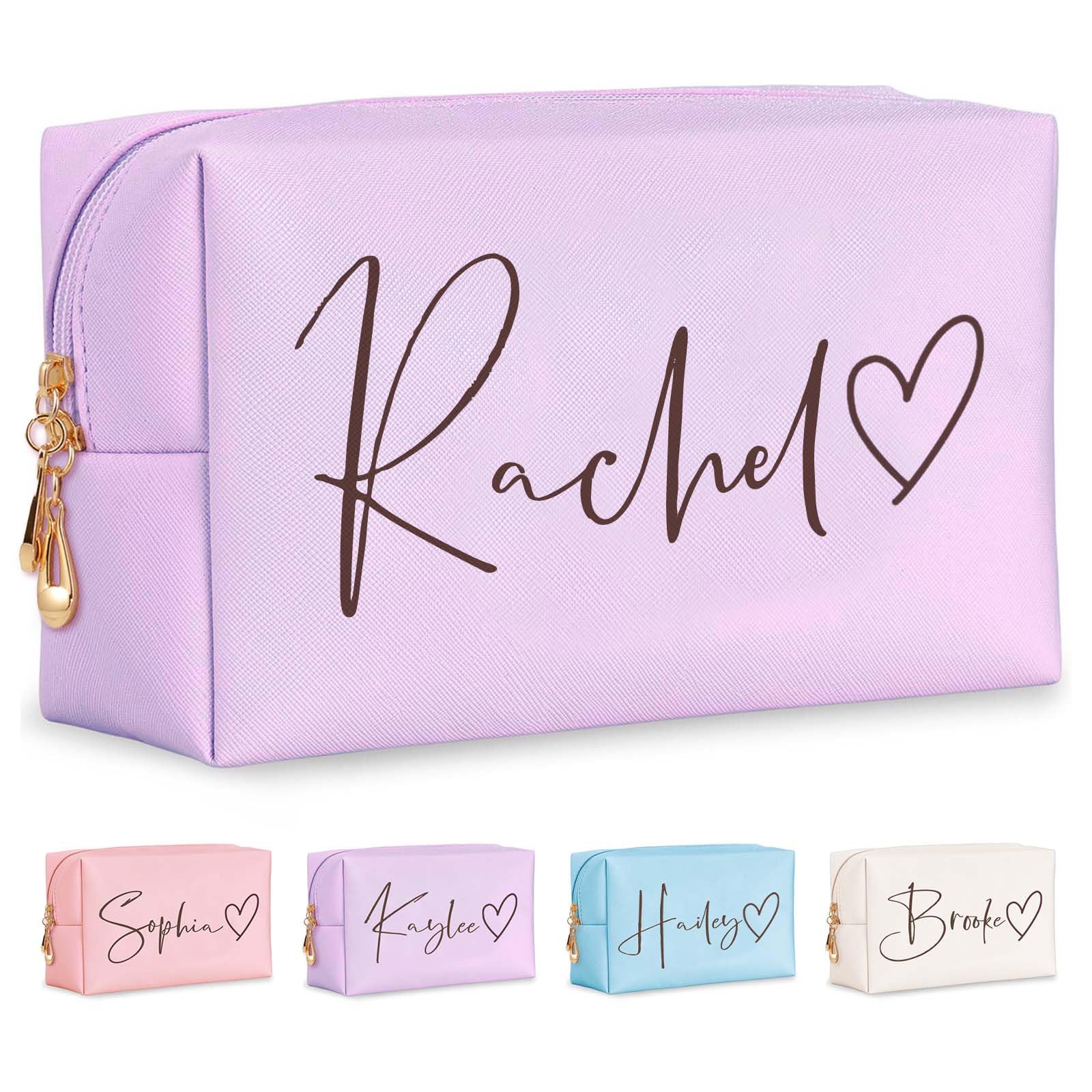 Fincekoom Valentines Day Gifts for Her Teen Girls, Personalized Makeup Bag with Name & Birth Flower, Custom Leather Cosmetic Bags for Women,