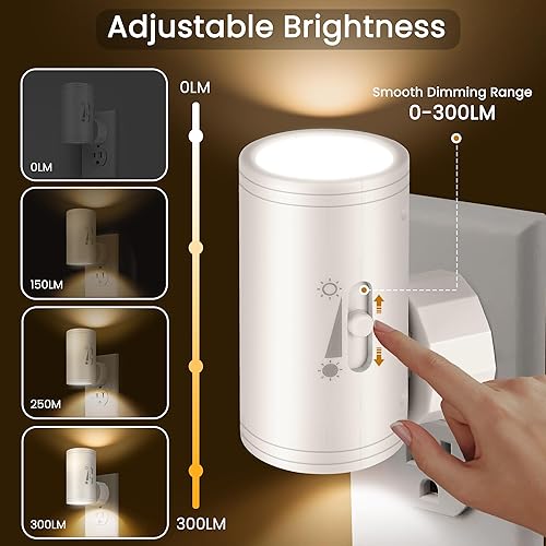 Miniatura 5 de Luz nocturna LED de pared enchufable con regulación de 0 a 300 lúmenes, blanco suave de 3000 K, sensor de luz de encendidoapagado automático y