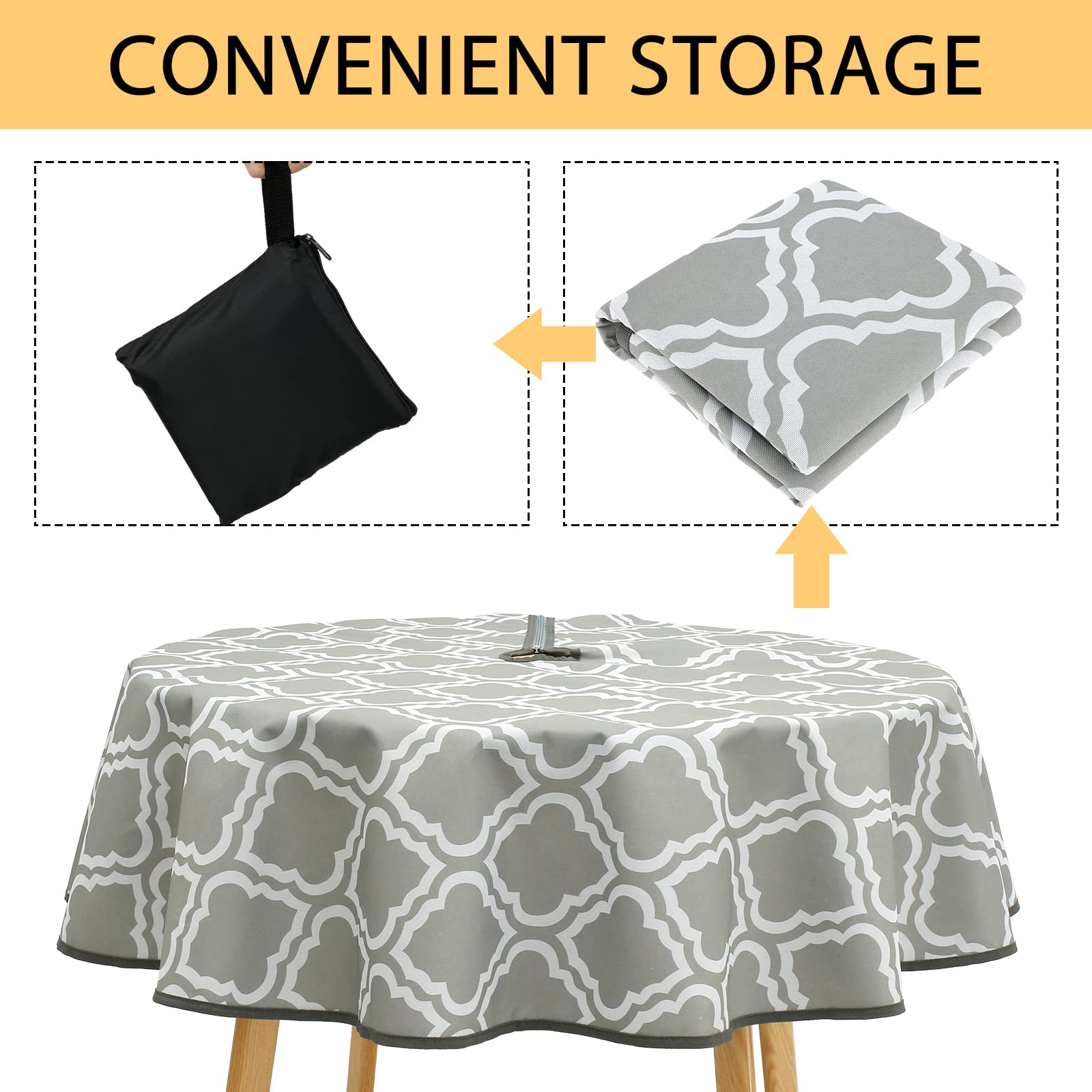 QIQIHOME Outdoor Tischdecke Rund Mit Reißverschluss – 152 Cm, Wasserabweisend, Mit Loch Für Sonnenschirm
