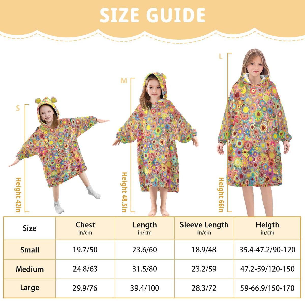 Wiosenne kwiaty liście dzieci koc do noszenia bluza z kapturem oversize bluza koc sweter lato kwiatowy dla chłopców dziewcząt w wieku 3-14 lat