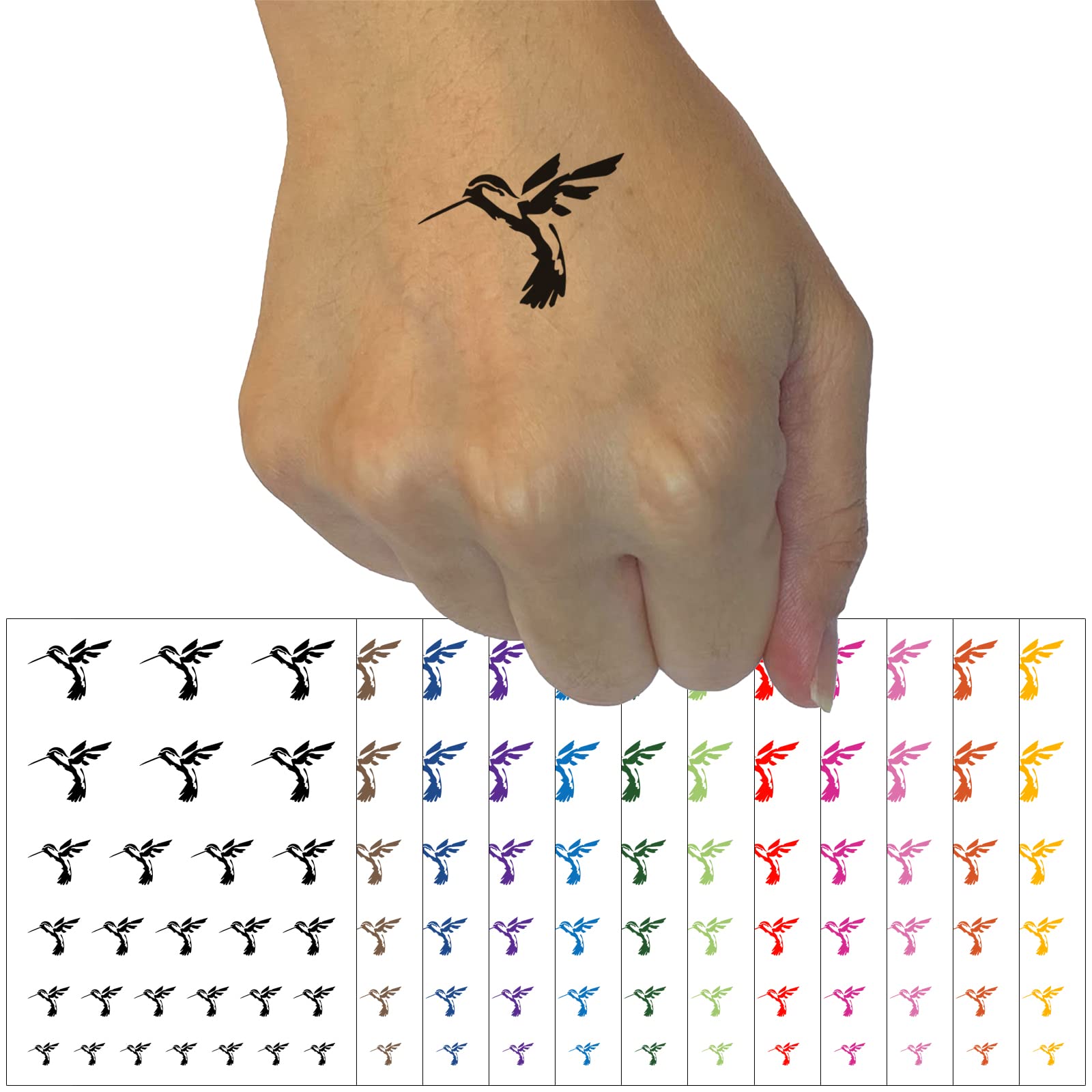 Hummingbird Sketch Temporary Tattoo Water Resistant Fake Body Art Set Collection - Black (One Sheet)