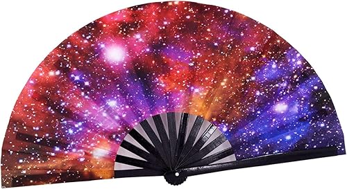 Miniatura 4 de meifan Abanicos plegables grandes, ventiladores clack, fanáticos rave, ventilador plegable de mano, accesorios de festival de bambú para mujeres y