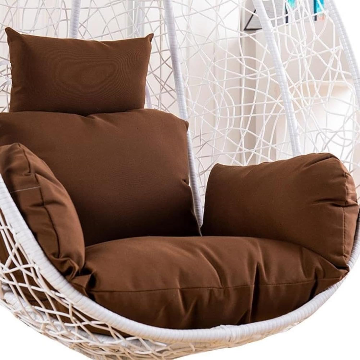 KYNE Microfibre Cushion for Hanging Basket Swing Chair for Outdoor Egg Swing Chair/Garden Swing, Seat Padded Pillow Polyester Designer Cushion (Brown)-image-28