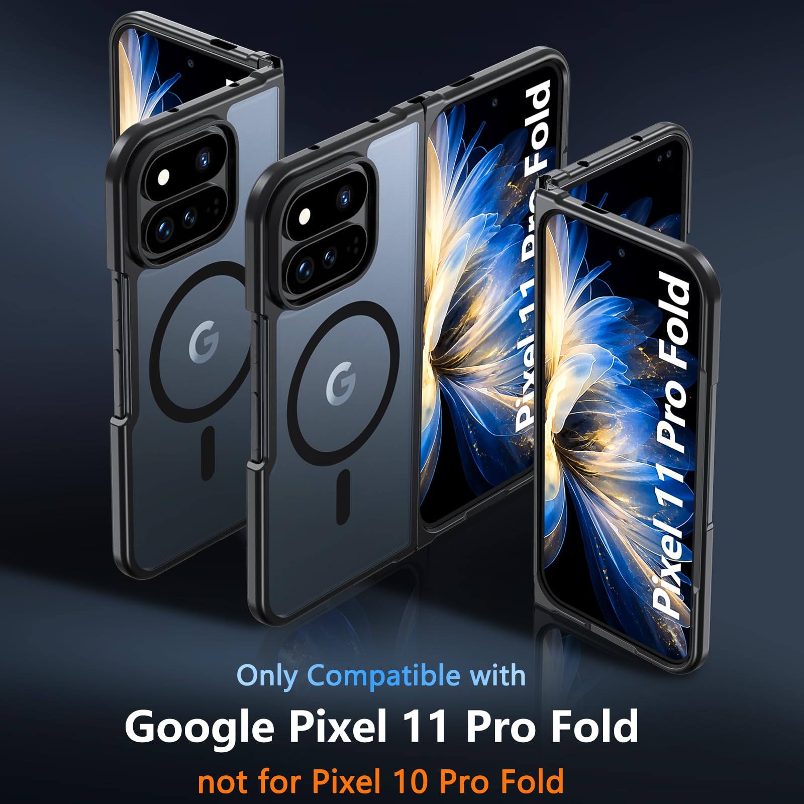 Hensinple Magnetico per Google Pixel 11 Pro Fold Case | Compatibile con MagSafe, custodia protettiva opaca traslucida di grado militare antiurto robusta per Pixel 11 Pro Fold, nero