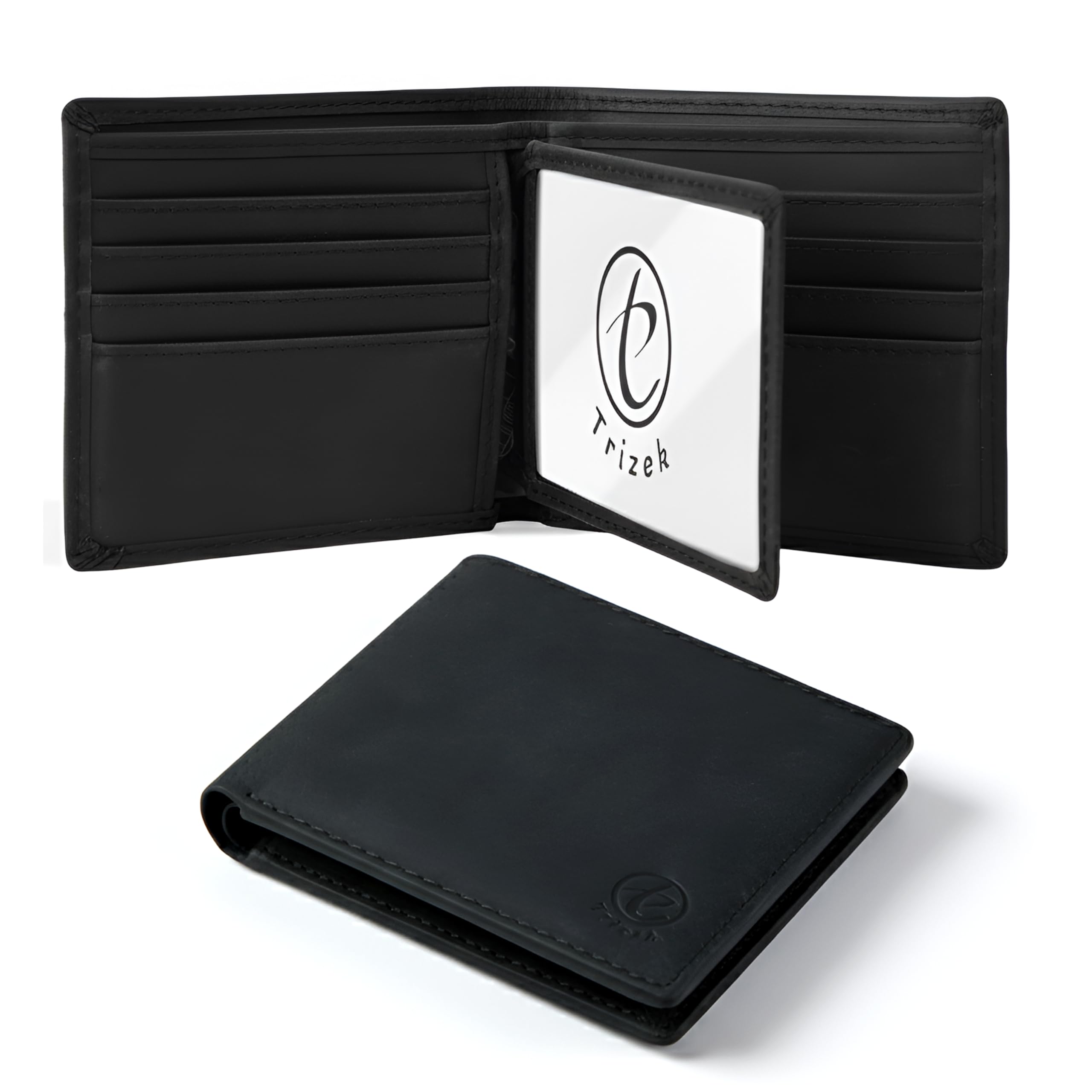 Trizek Leather Wallet for Men, Genuine Leather RFID Blocking Bifold Wallet, Minimalist Slim Design, Stylish and Secure Credit Card Holder (Black)