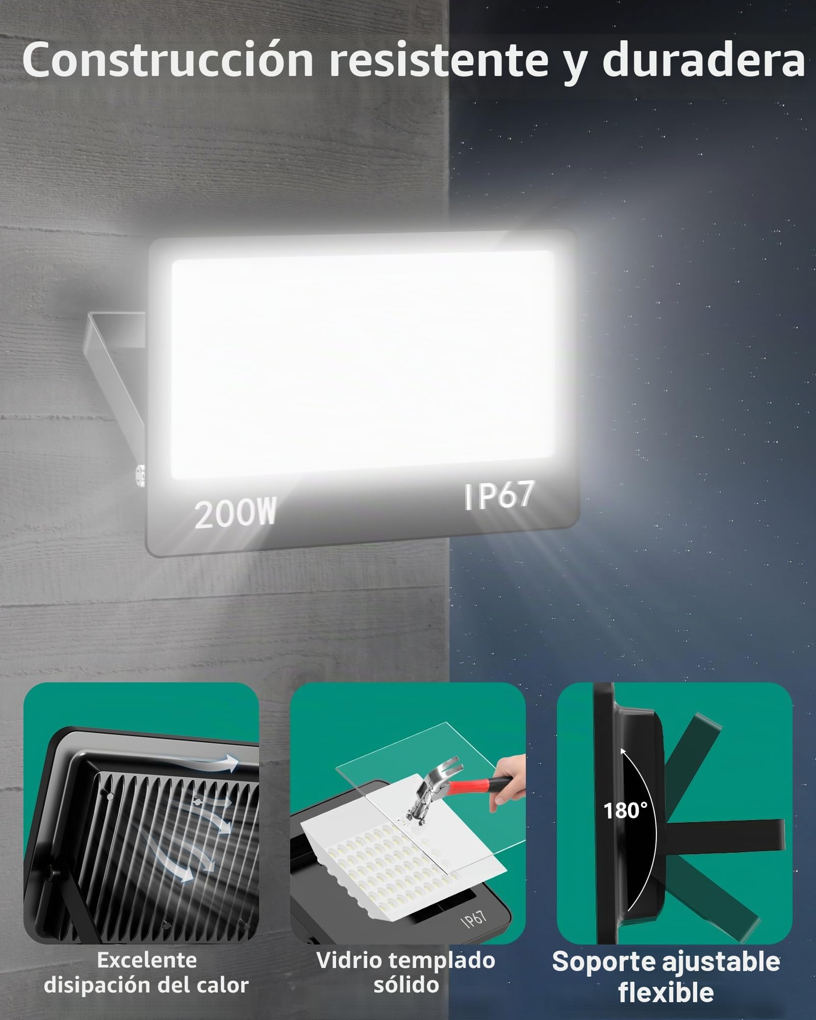 Focos LED Exterior, 2 Piezas 300W 30000LM 6500K Floodlight Blanco Frío, IP67 Impermeable Proyector LED Exterior Iluminación de Seguridad para Jardin Patio Garaje Granja Almacén Estadio