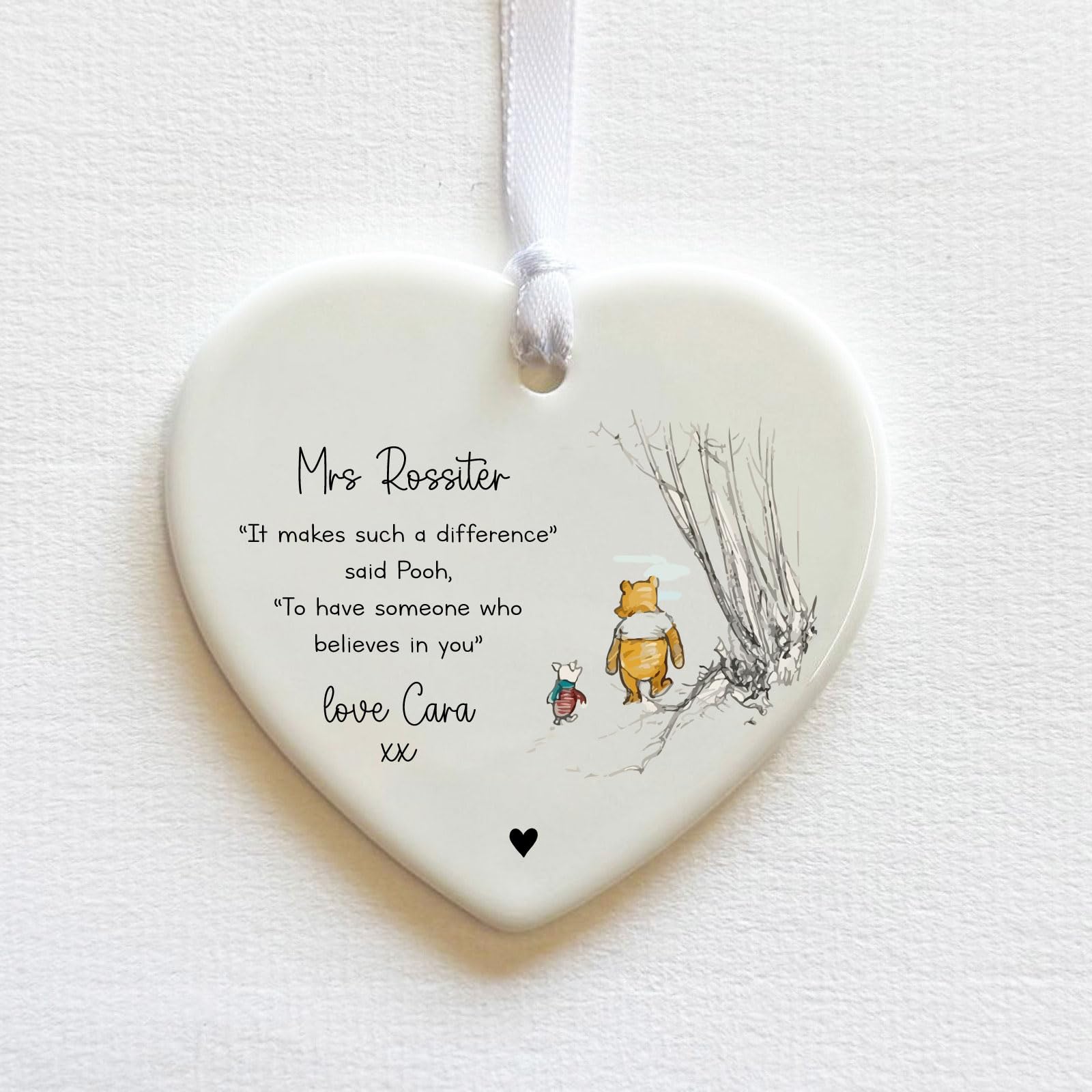 Luck And Luck White Personalised Winnie The Pooh Teacher Appreciation Heart Keepsake Gift