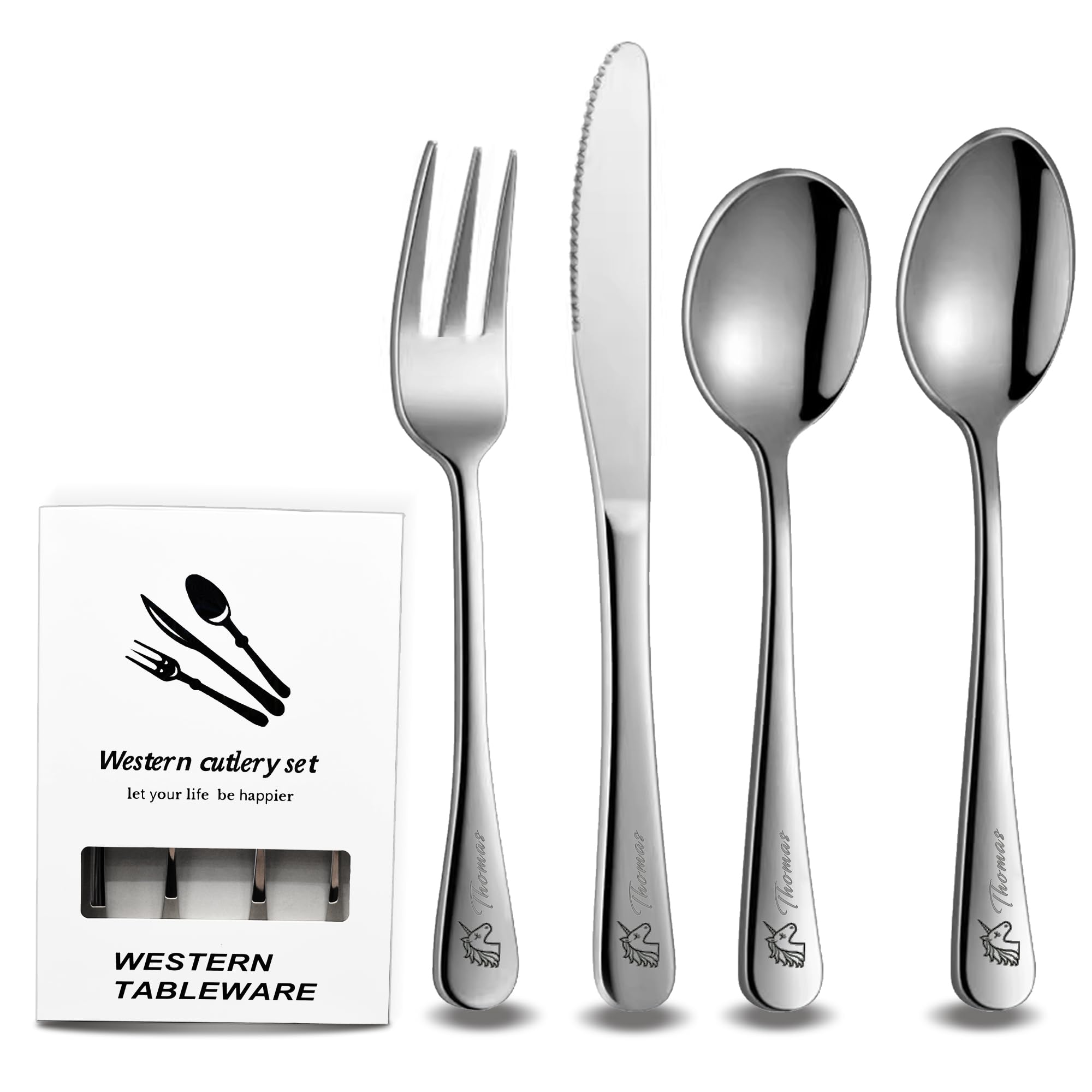 Mocessory Personalised Engraved Children's Cutlery Set Christening Birthday Kids Gift Idea (Set for 4) — image 1