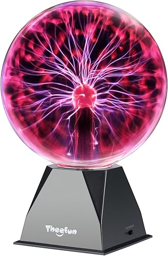 Theefun Bola de plasma: globo de plasma enorme de 8 pulgadas, regalos de cumpleaños, lámpara de bola sensible al tacto y al sonido, luz eléctrica