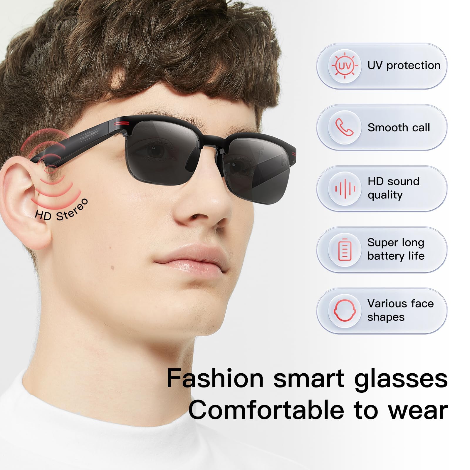Smart Glasses Bluetooth Sunglasses for Men Women Answer Calls Play Music with Open Ear Speaker for Indoor Outdoor Sports - Image 2