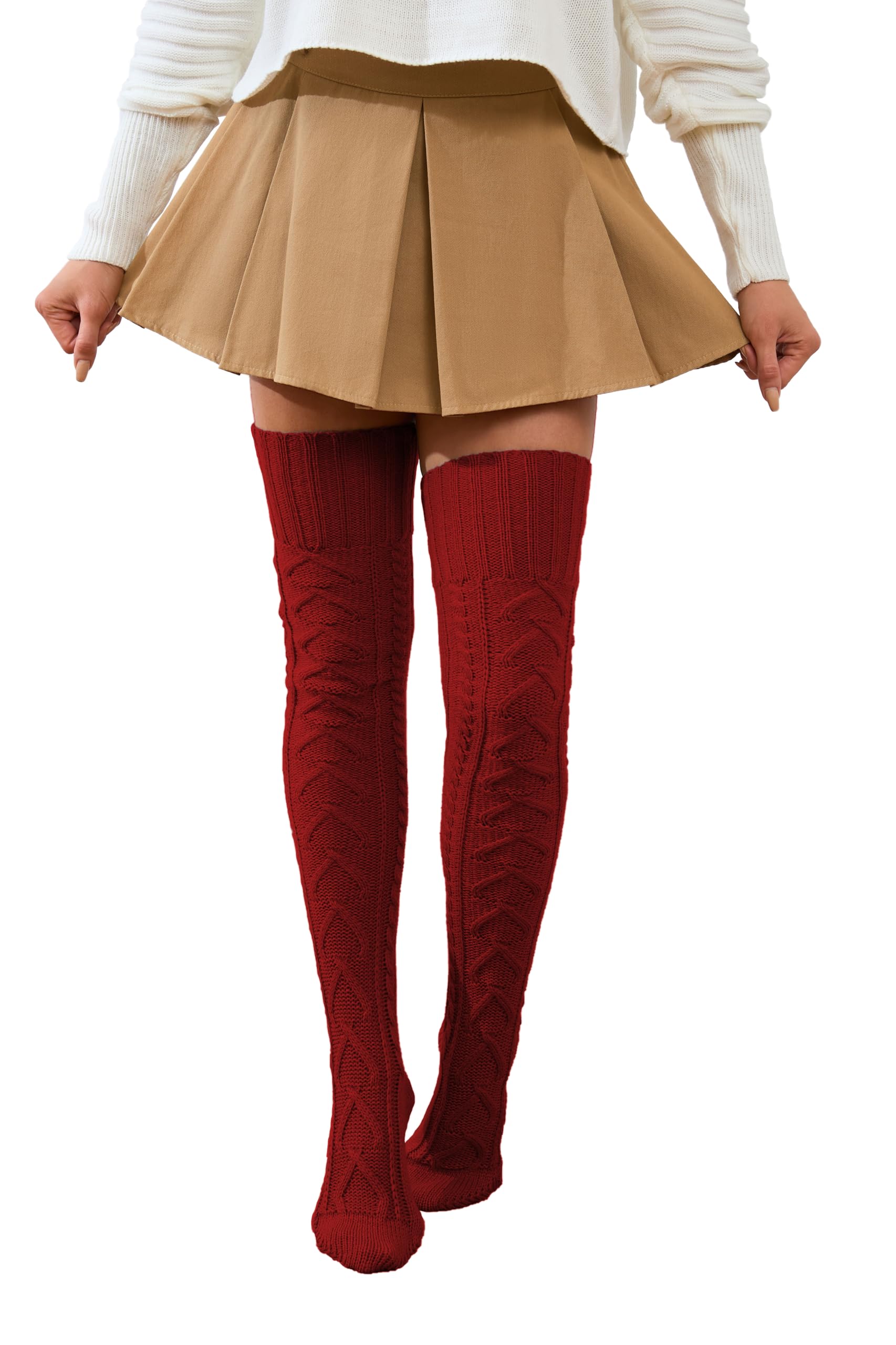 YELAIVP Women's Cable Knit Thigh High Socks Over the Knee Sock Extra Long Leg Warmers