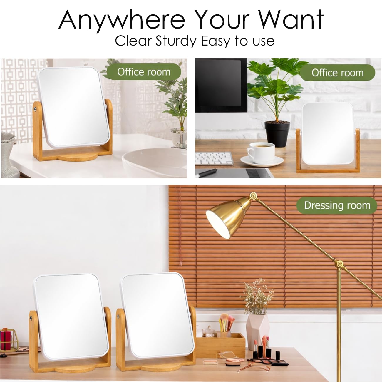 Lyrovo Vanity Mirror - Bamboo Stand, Adjustable -2 Lyrovo Vanity Mirror - Bamboo Stand, Adjustable -2