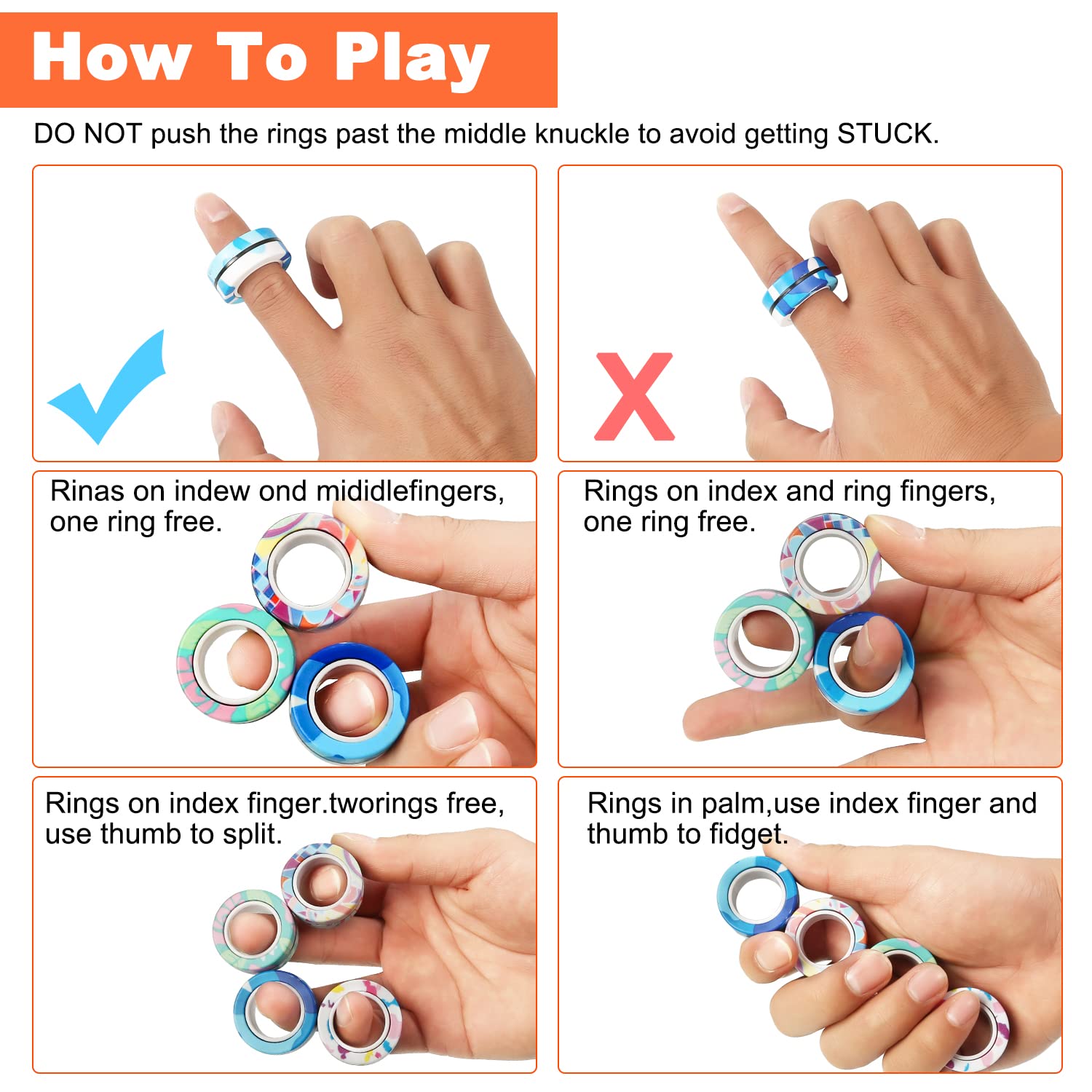 Tricks Finger Magnet Rings Pushmick 12 Pcs Colorful Finger