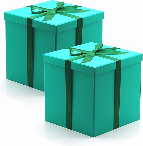 Miniatura 1 de AVUX Cajas de regalo de 9 x 9 x 9 pulgadas (paquete de 2) con tapas y cinta, una caja de regalo rígida de color verde plegable y reutilizable para