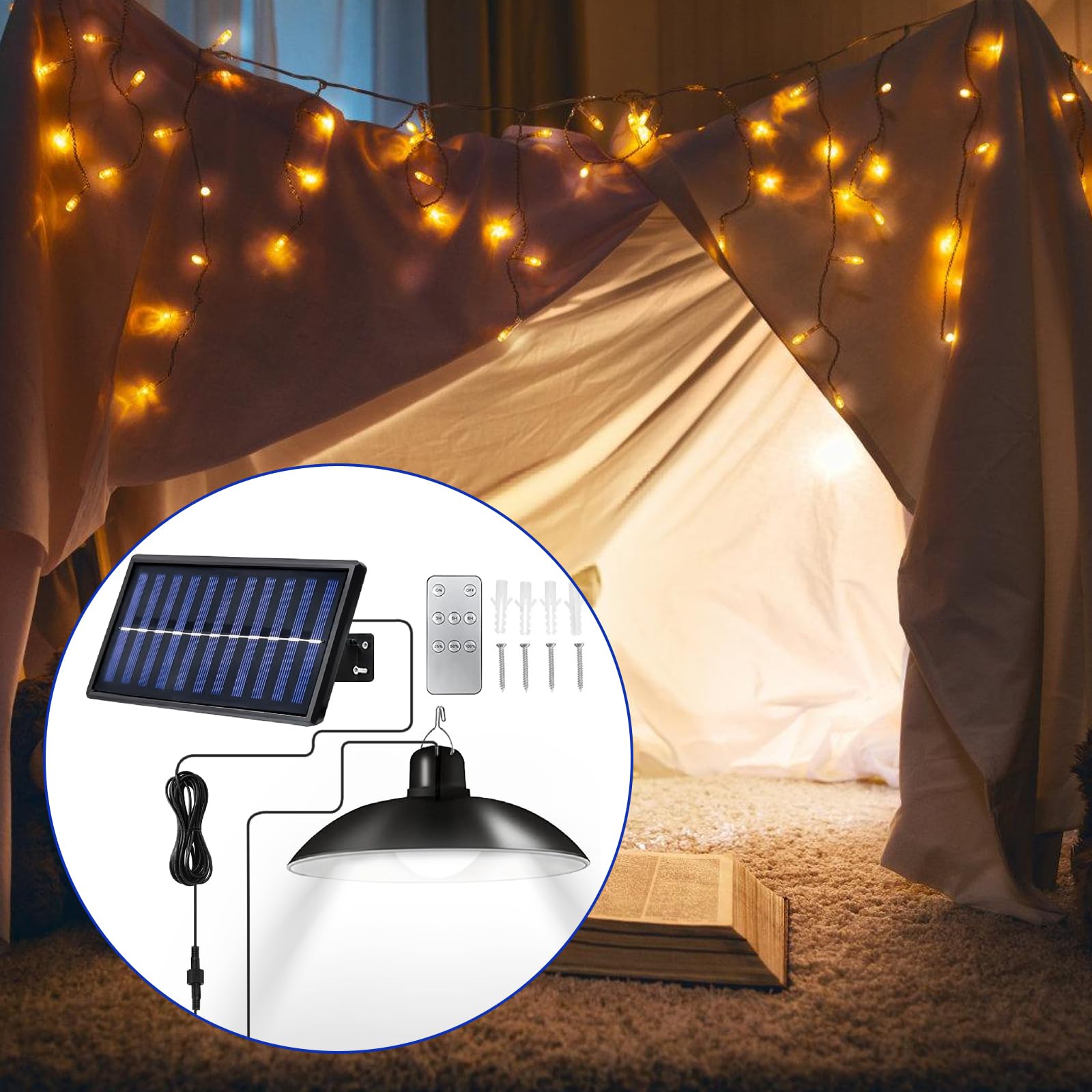 Vegena Lampes solaires d'extérieur IP65 étanche avec télécommande câble 10 m