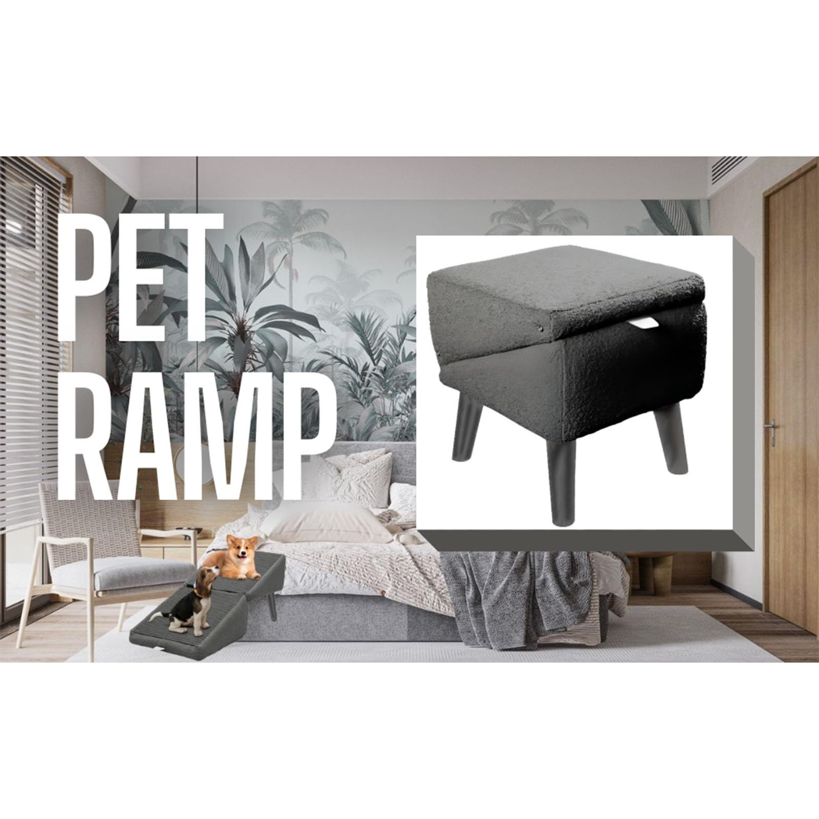 Rampe pour chiens et chats, marches antidérapantes, design léger et portable, aide à l'escalade robuste pour lit, canapé et voiture (gris, taille unique)