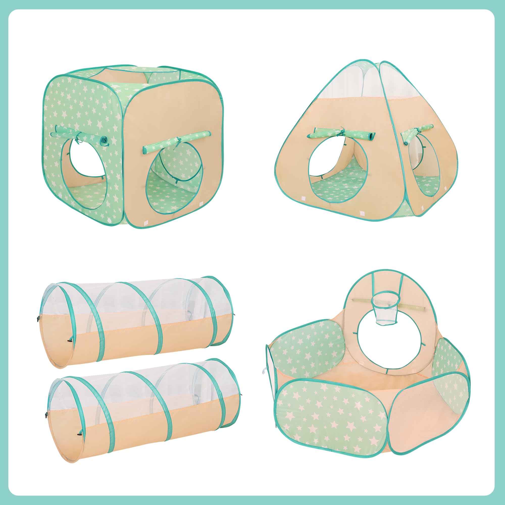 LimitlessFunN 5 in 1 Pop Up Kids Ball Pit Tents and Tunnels for Boys, Girls, Babies and Toddlers, Indoor/Outdoor Children Playhouse, Orange/Light Green - Image 7