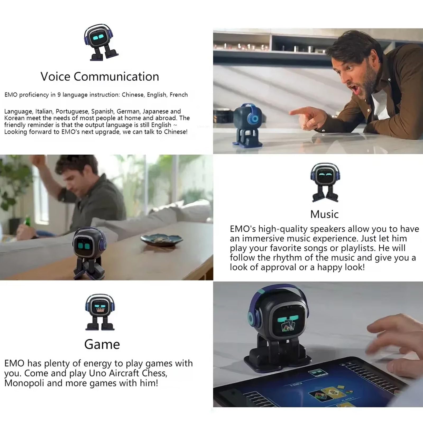 Robot Towarzysz Ai, Inteligentny Robot Biurkowy, Z Rozpoznawaniem Twarzy, Interakcją Głosową, Czujnikiem Dotykowym, ładowaniem Bezprzewodowym 5 W, Do Domowej Zabawy White