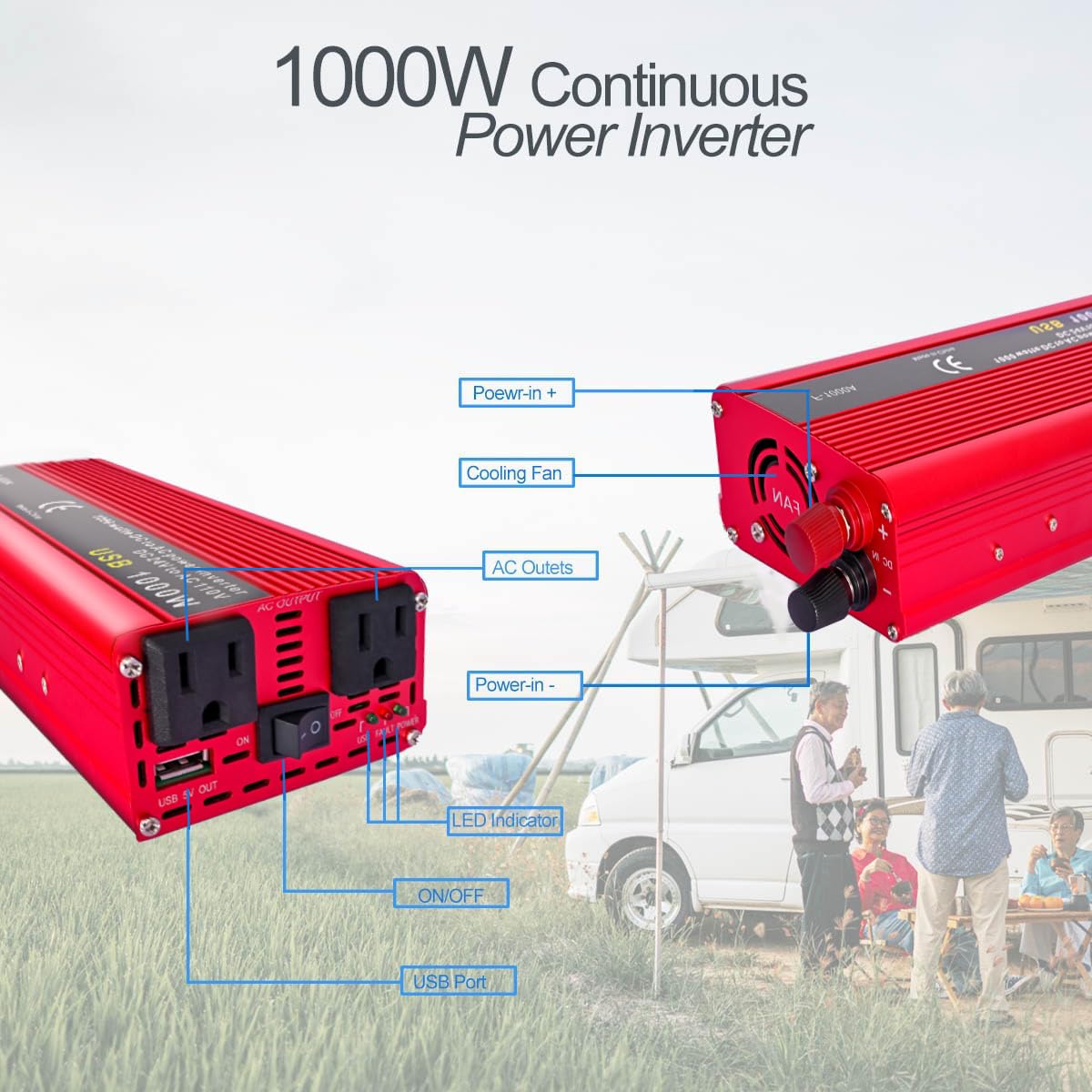 Amazon.co.jp: 1000W パワーインバーター 24V~110V 修正正弦波カー